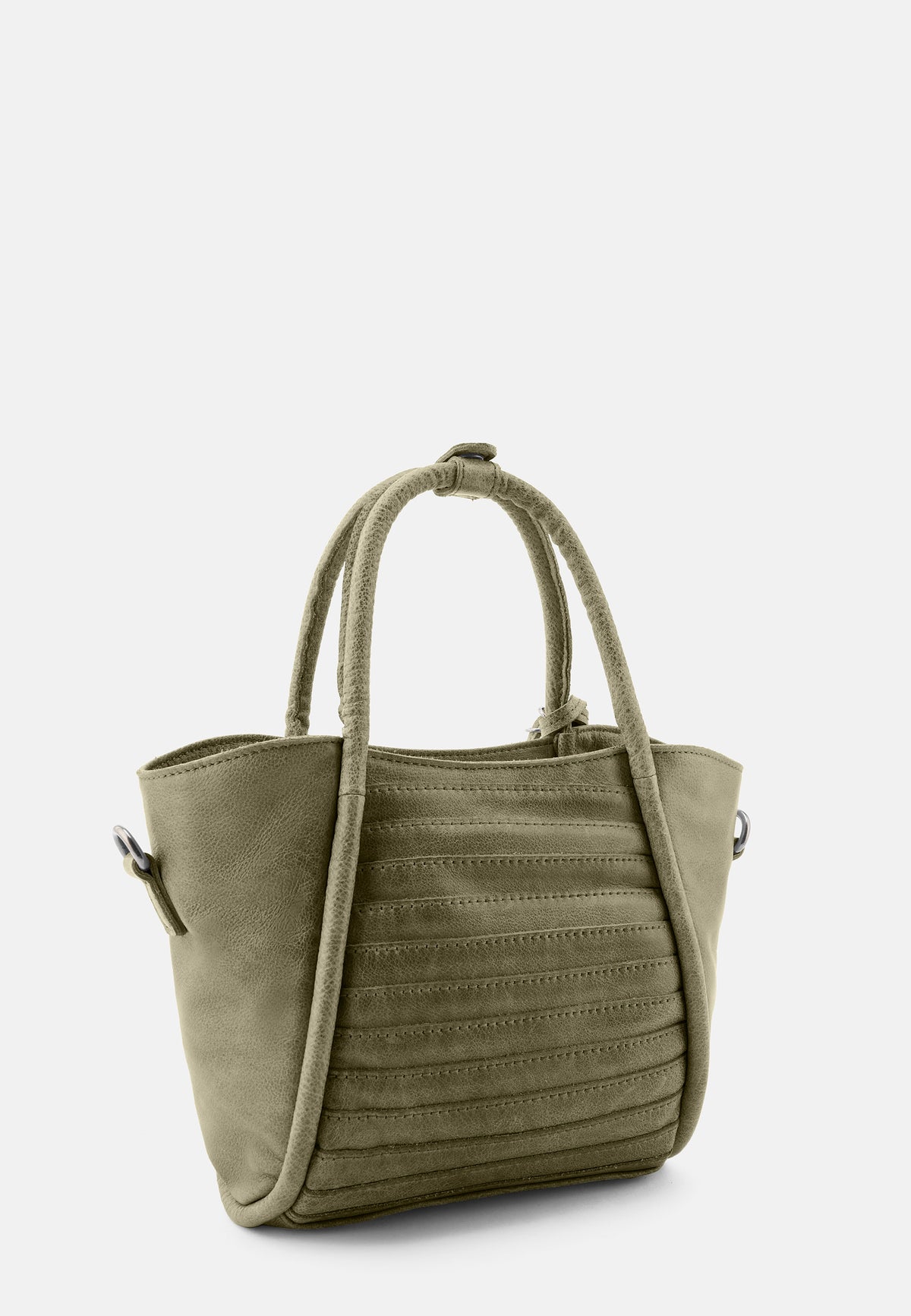 Olive-grüne Handtasche/Tote mit kurzem Griff, Frontfalten und seitlichen Metallösen