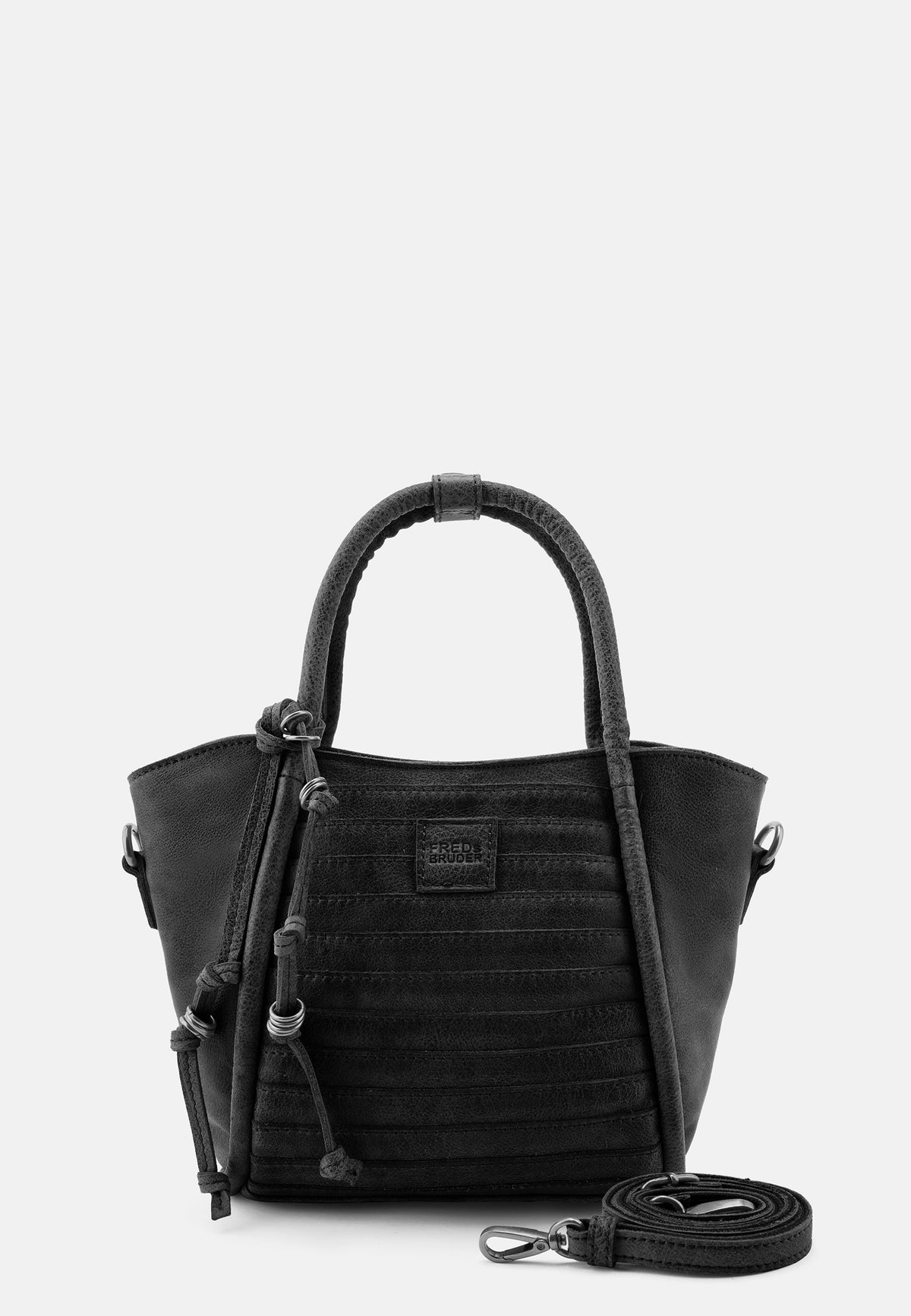 Handtasche/Tote in Schwarz mit kurzem Henkel, Front-Detail und abnehmbarem Schultergurt