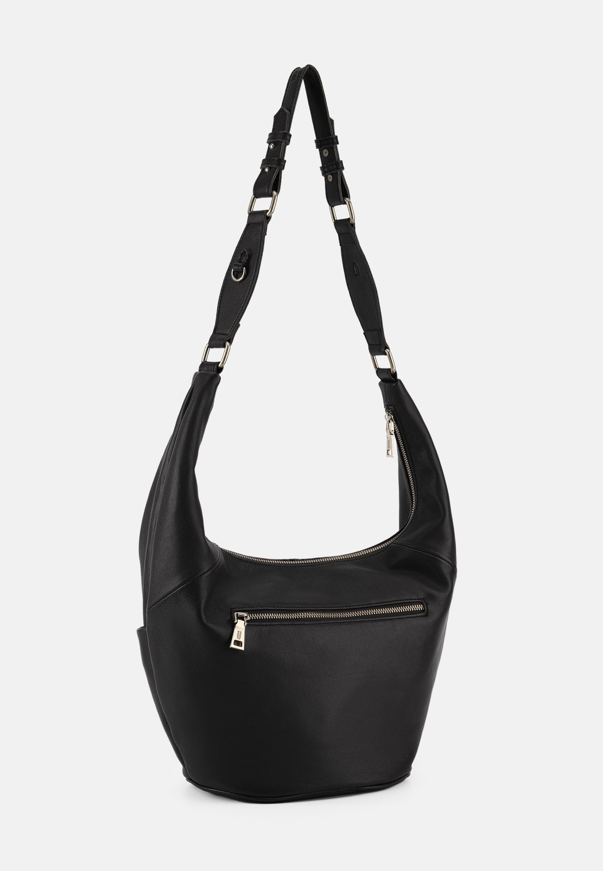 Hobo-Tasche, schwarz, mit kurzem Schultergurt und Frontfach mit Reißverschluss