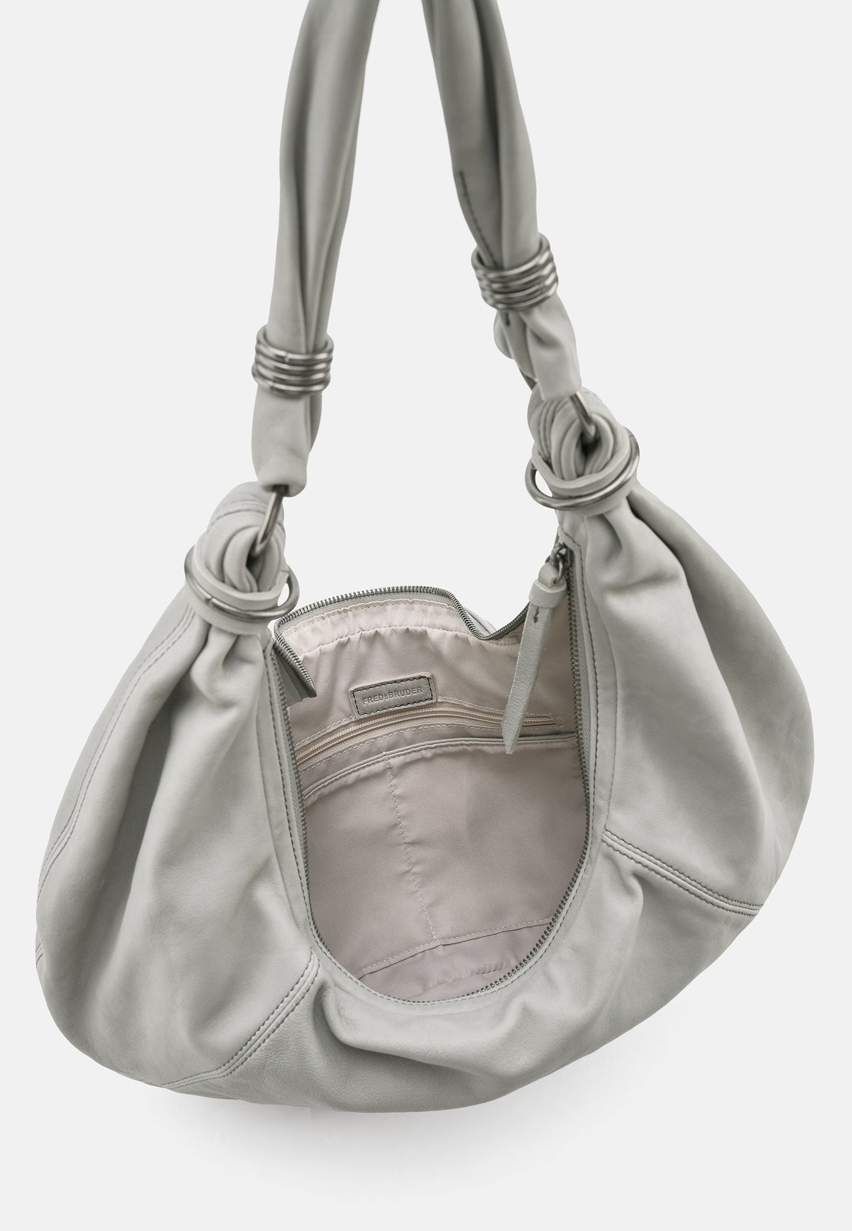 Always With You Big-Hobo-Tasche hellgrau, Innenfach mit Reißverschluss und Label