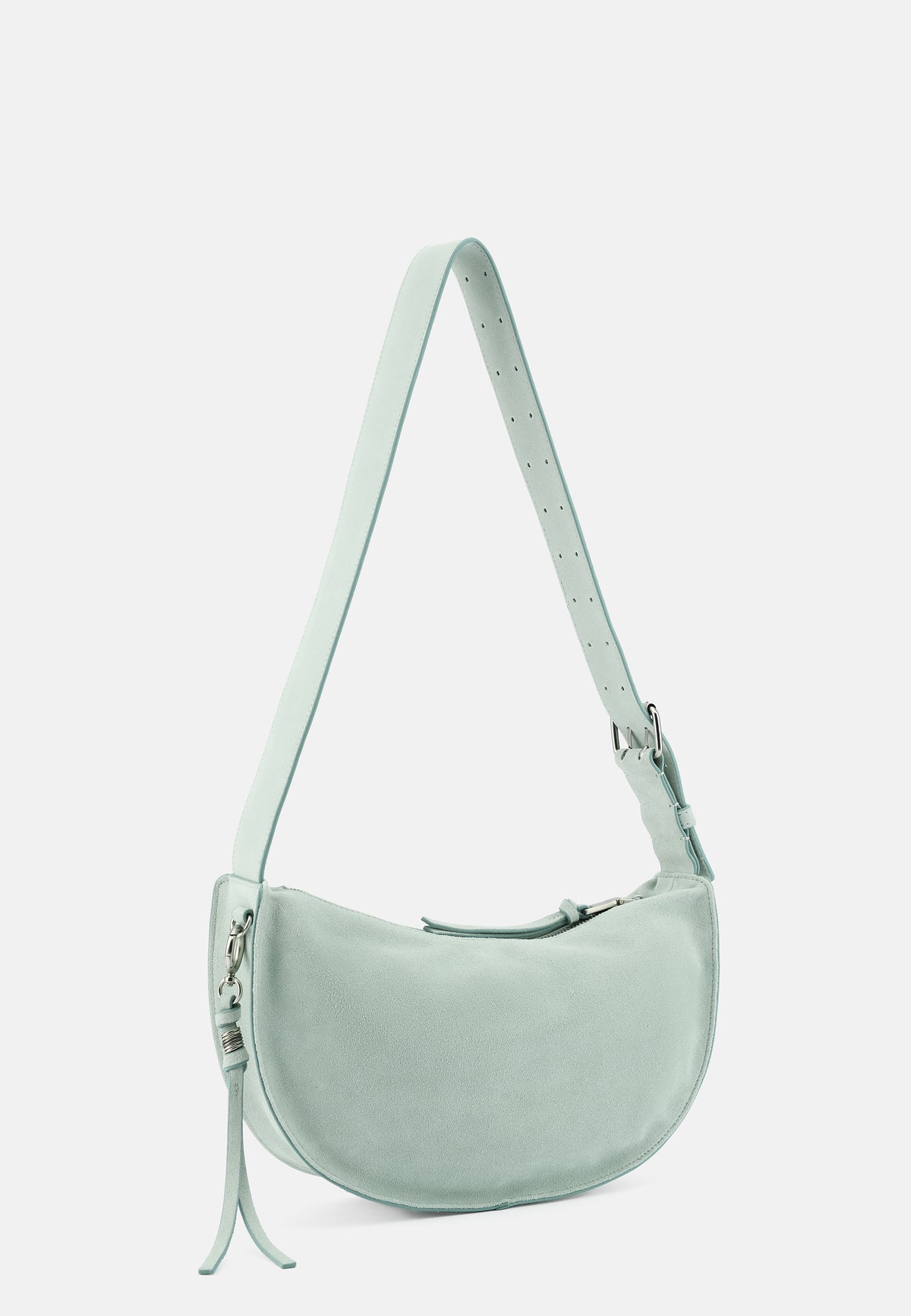 Midi-Schultertasche aus Lederoptik in Pastellmint, halbmondförmig, mit verstellbarem Schultergurt