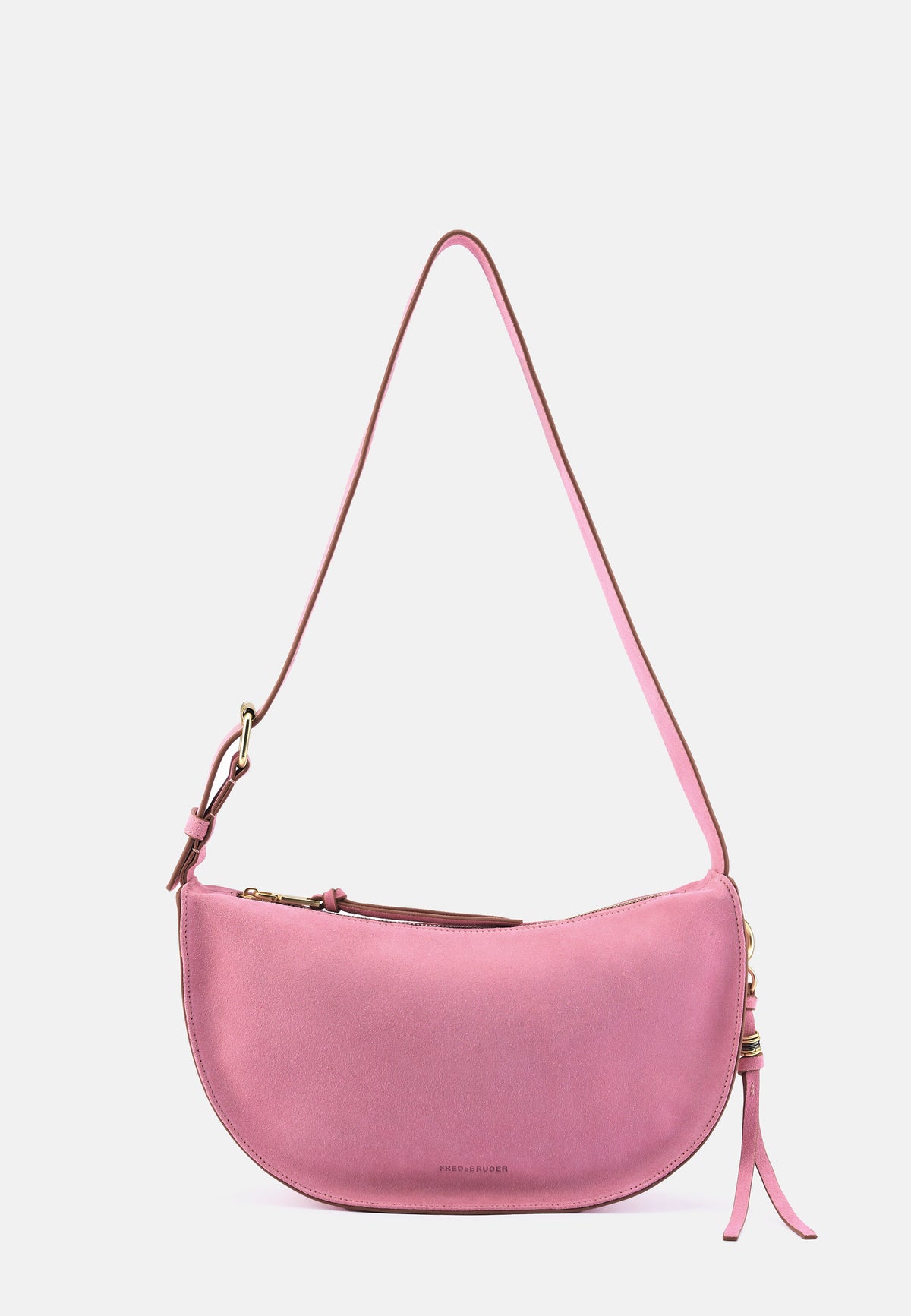 Midi-Schultertasche in Juicy-Berry-Rosa, halbmondförmig, mit kurzem Schultergurt und Quastanhänger