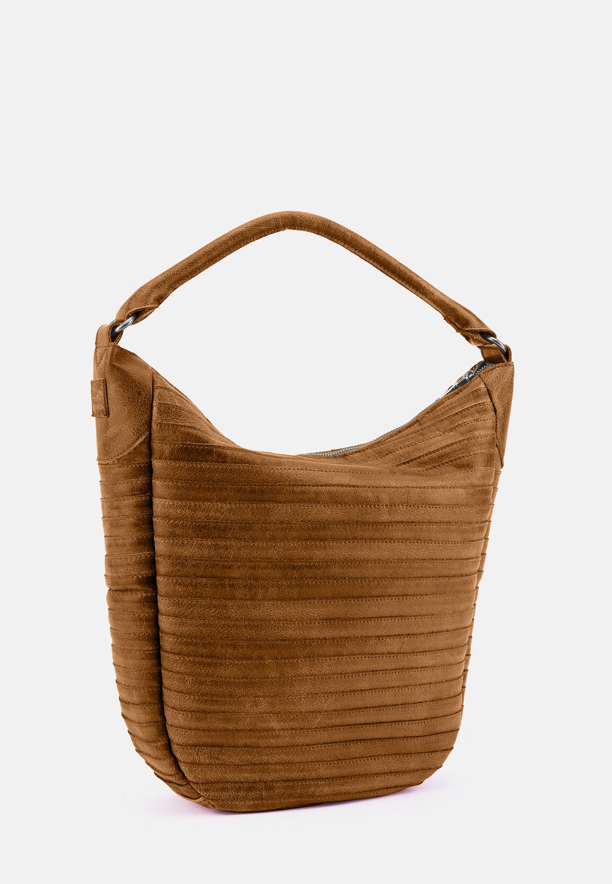 Hobo-Tasche in Desert-Brown mit geripptem Stoff und kurzem Henkel