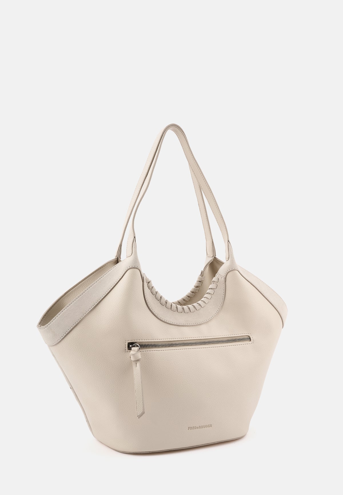 Shoper-Tasche in Creme mit Front-Reißverschlussfach und langem Tragegurt