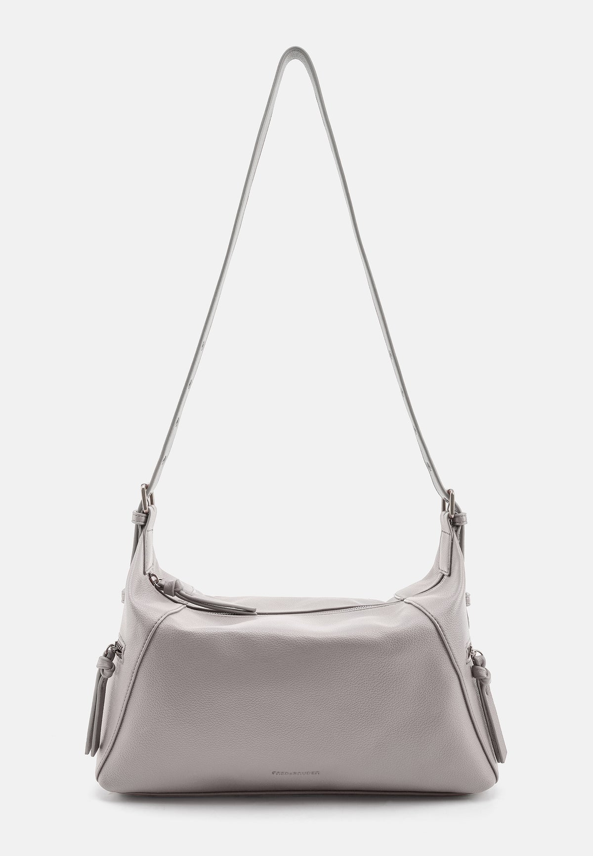 Schultertasche aus Lederimitat in Hellgrau mit Schulterriemen und seitlicher Zipper-Tasche