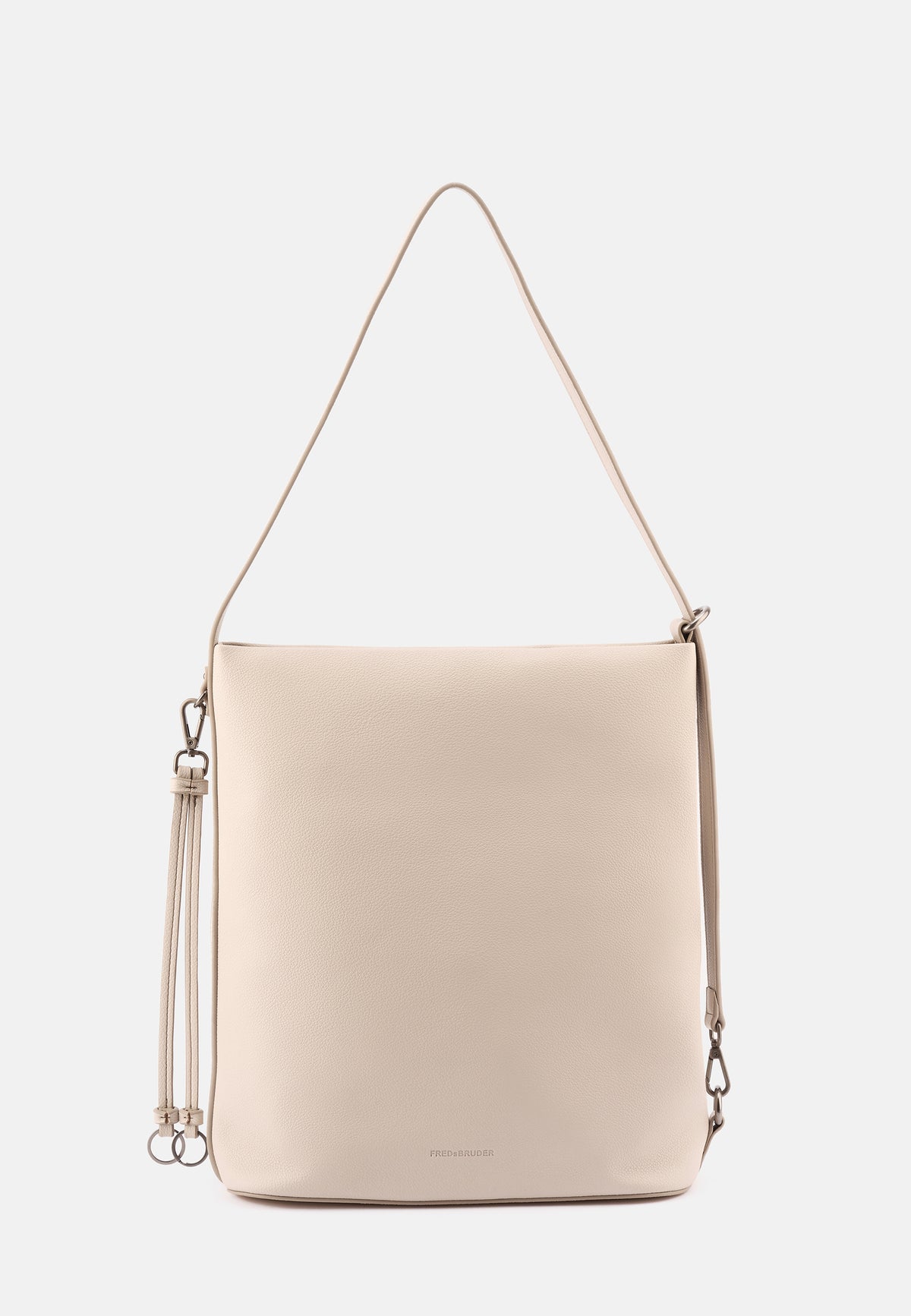Hobo-Umhängetasche in Hellbeige mit kurzem Henkel und Reißverschluss, seitliche Zipper-Details