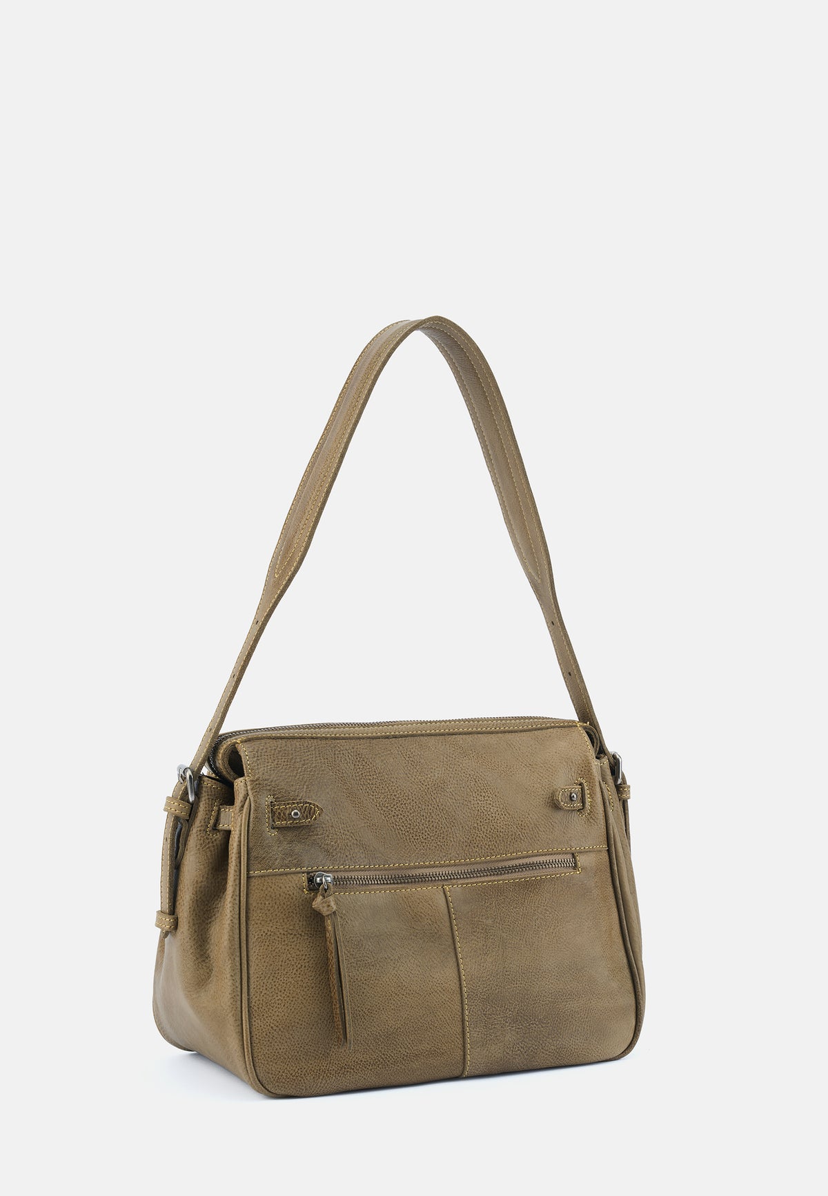 Beige Schultertasche (muddy khaki) mit Reißverschluss und zwei Frontfächern