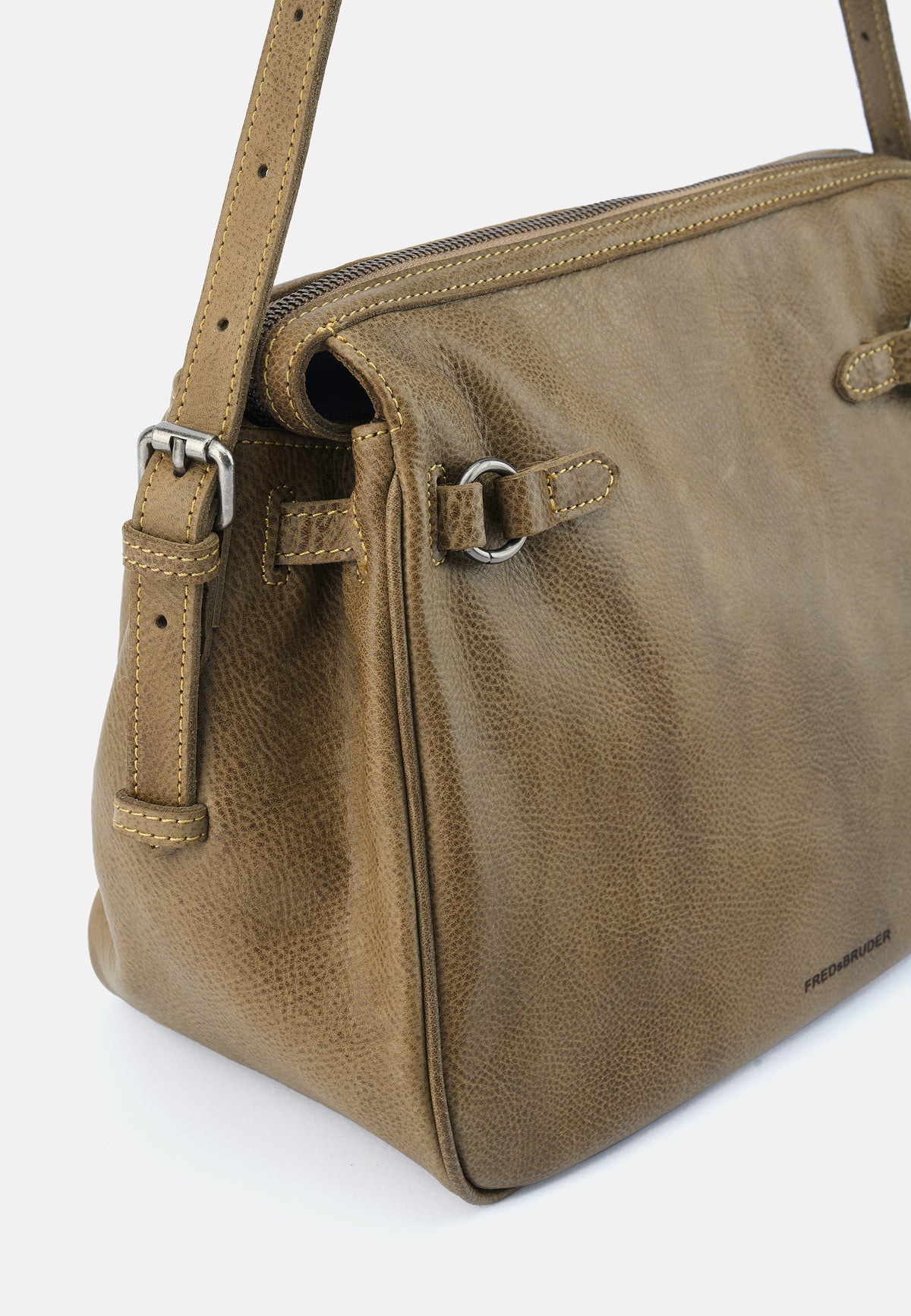 Beige Schultertasche mit Schnallen, Zugriemen und umlaufendem Reißverschluss