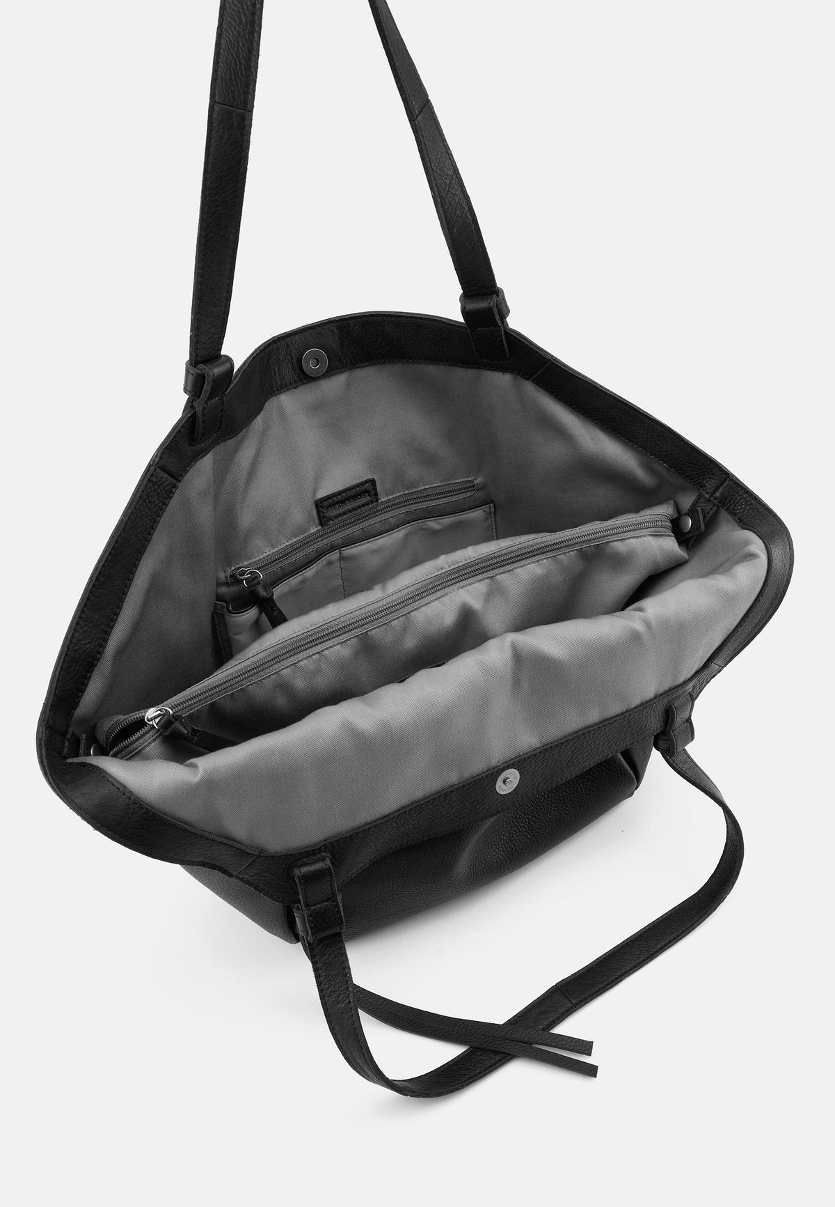 Schwarzer Tulpen-Shopper mit Innenfach, Reißverschluss und Schultergurt