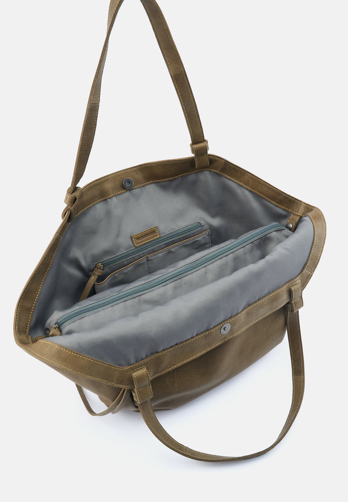 Beiger Tulpen-Shopper mit blauem Innenfutter und Reißverschlussfach