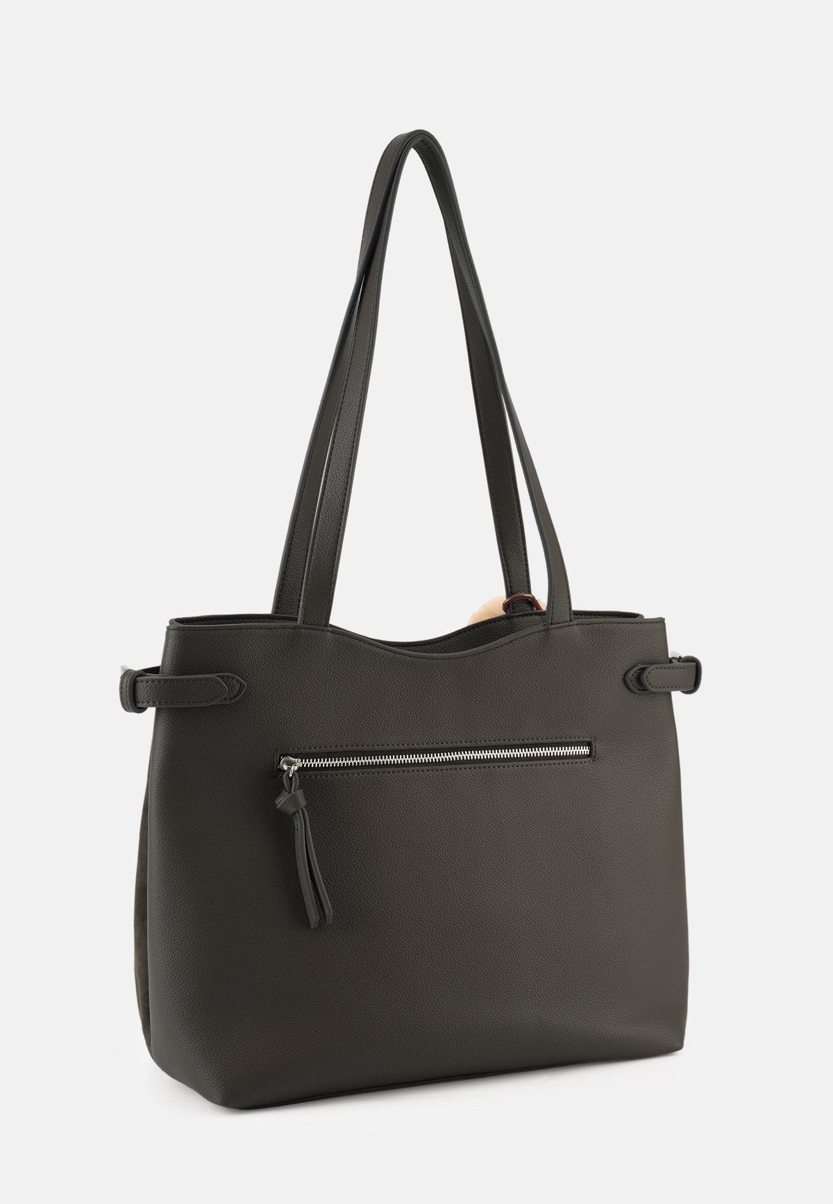 Schwarze Shopper-Tasche mit kurzem Schultergurt, Druckknopfverschluss und Reißverschlussfach