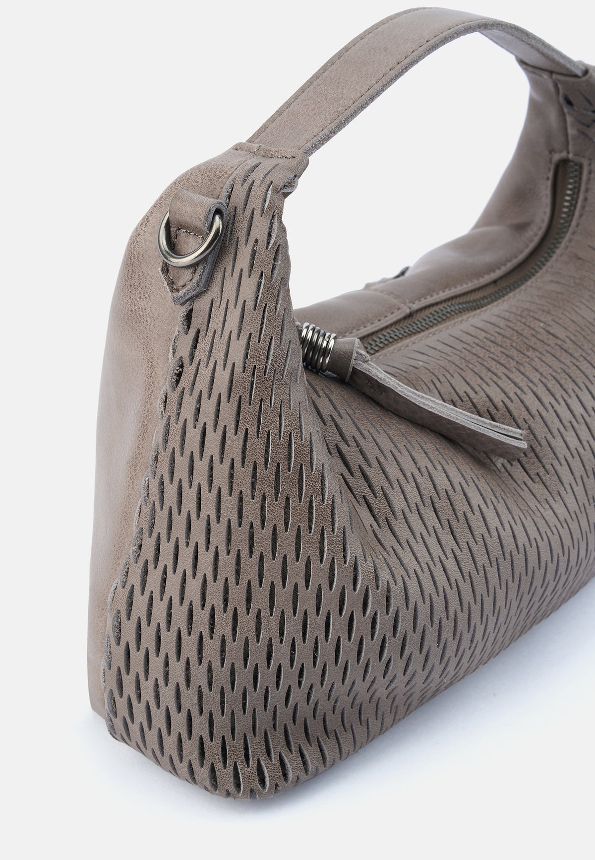 Beige Handtasche mit strukturiertem Muster, breitem Henkel und Reißverschlussfach