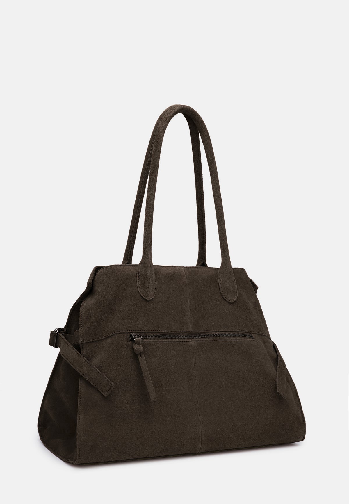 Dunkelbraune Shopper-Tasche aus Canvas mit Reißverschlussfach, Ösen und kurzen Tragegriffen