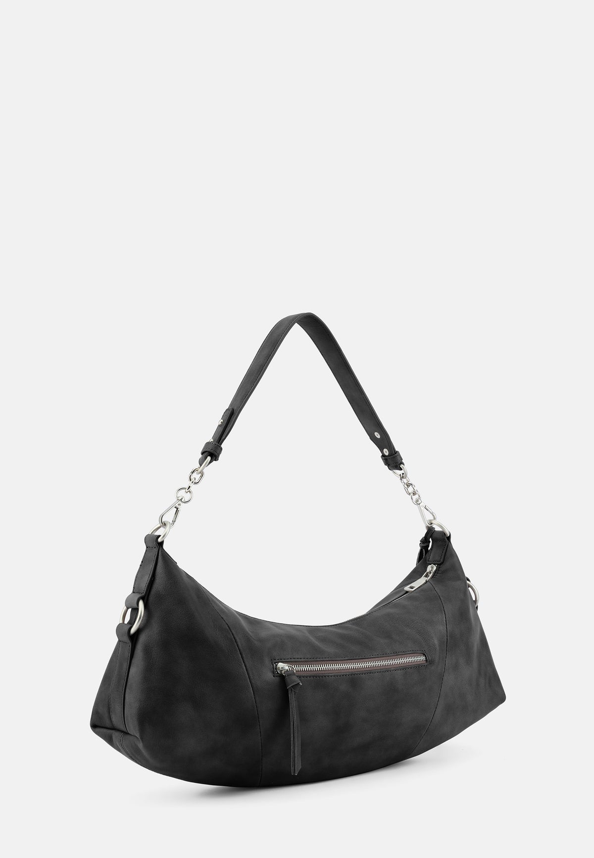 Stay With Me große Schultertasche, schwarze Hobo-Form mit Reißverschluss-Vortasche