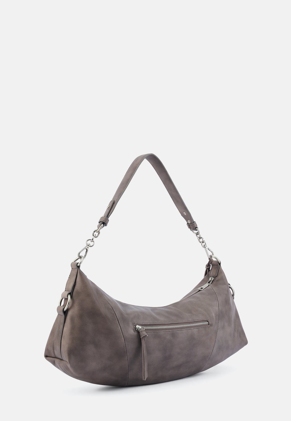 Stay With Me große Schultertasche, khakibraune Hobo-Form mit Kettenhenkeln