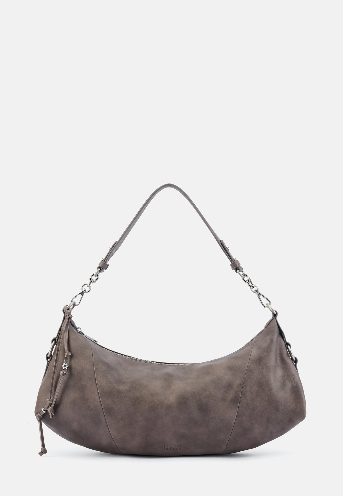 Stay With Me große Schultertasche, graubraune Hobo-Form mit Kettenhenkeln