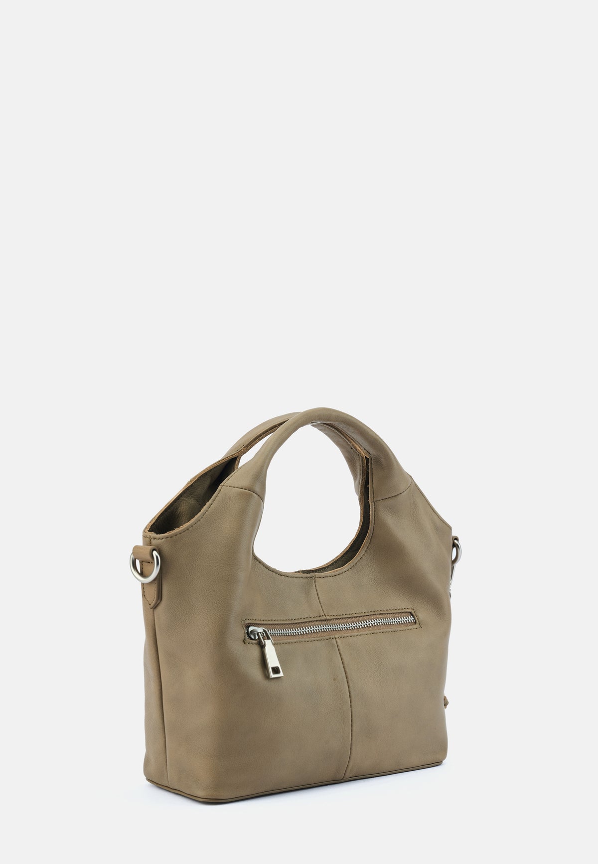 Handtasche (grau-brauner Khaki) mit Front-Reißverschlussfach und Tragegriffen