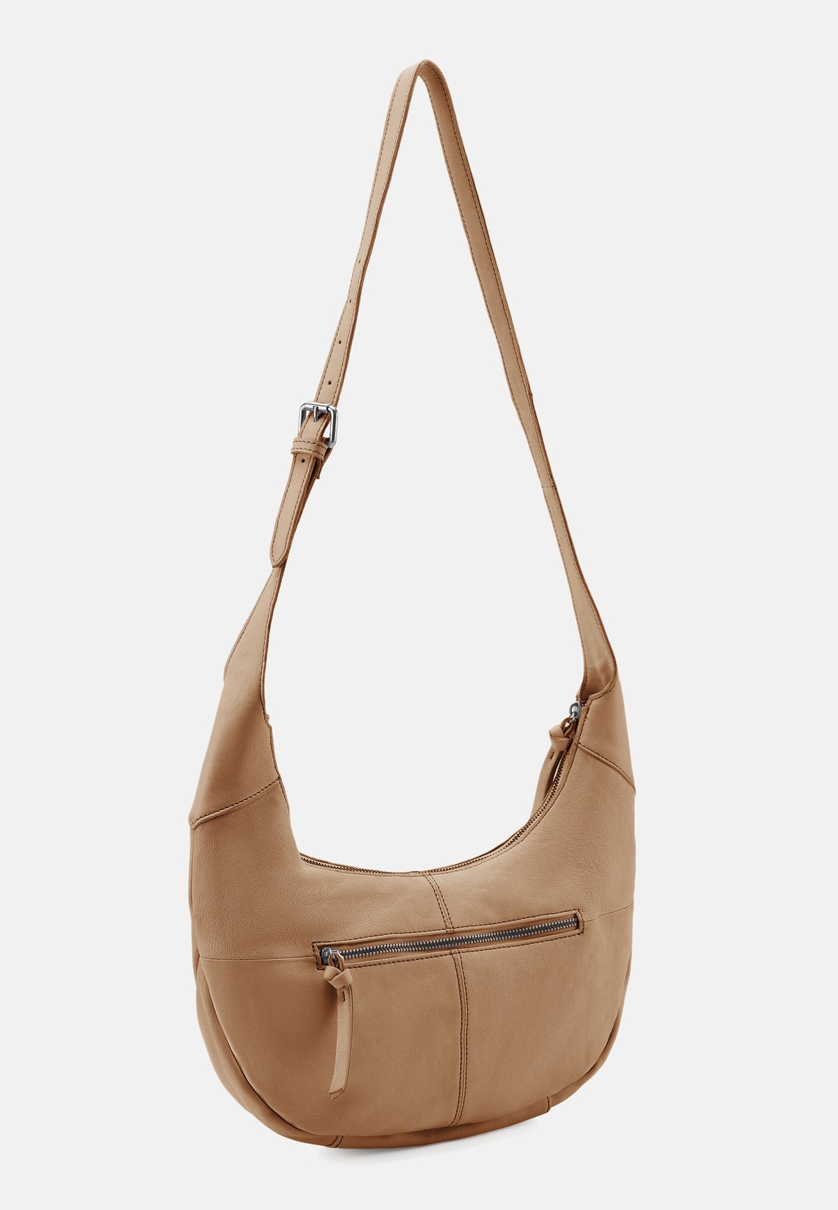 Braune Hobo-Tasche mit Außen-Reißverschlussfach und langem Schultergurt