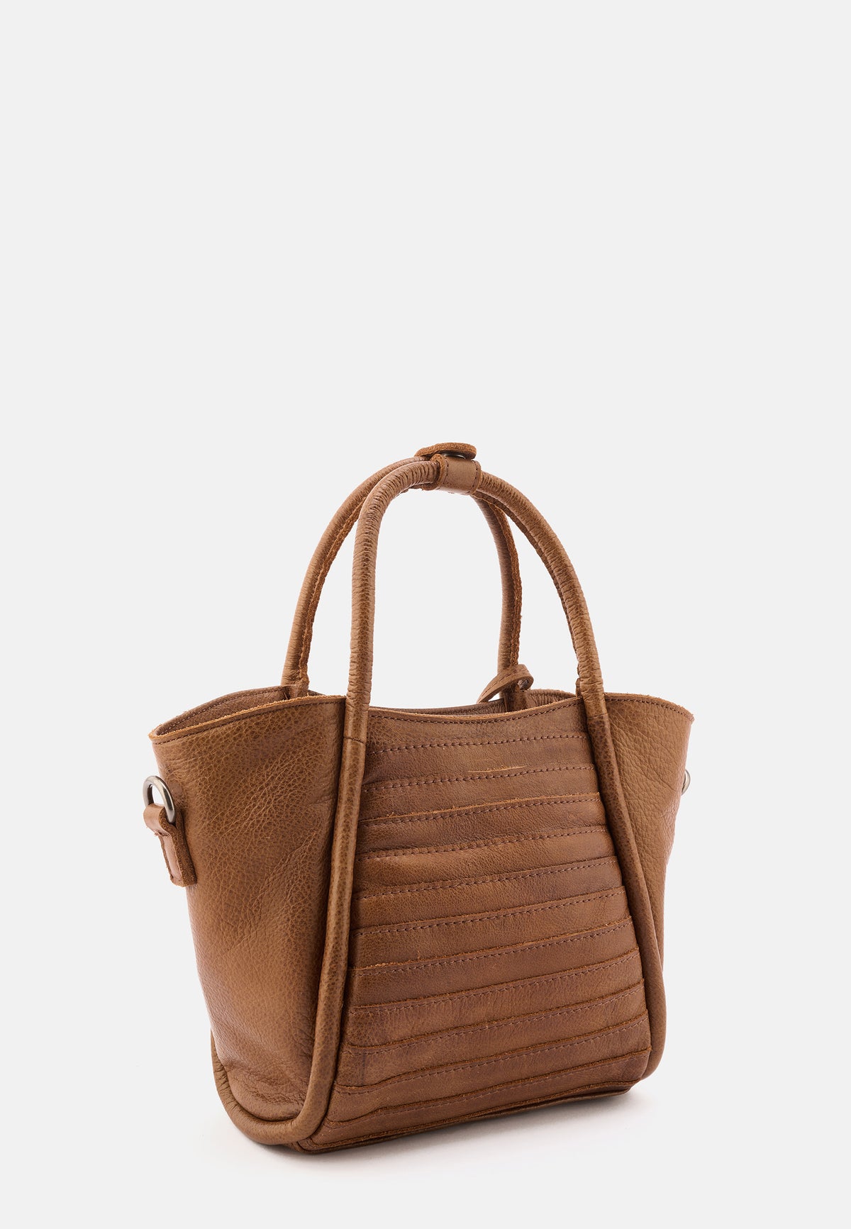 Desert-Brown Tote-Handtasche mit Frontfalten, seitlichen Griffverstärkungen und Standboden