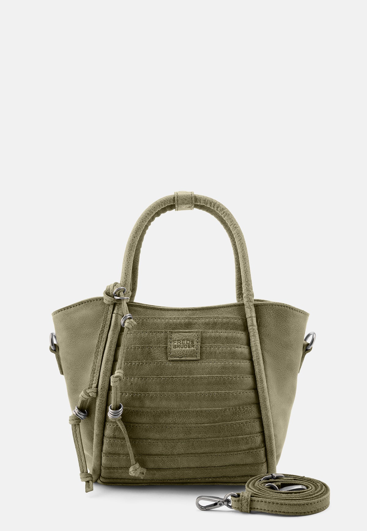 Olive-grüne Tote-Handtasche mit kurzem Henkel, Frontfalten und abnehmbarem Schultergurt