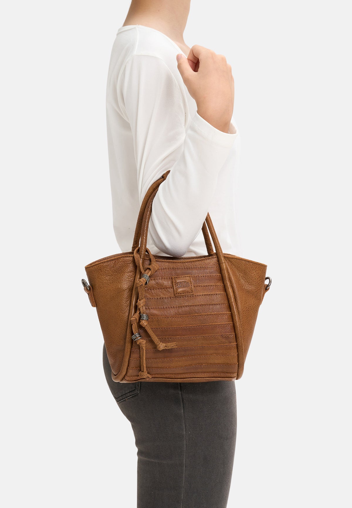 All-In-Layer Handtasche in Dunkelbraun mit zwei kurzen Griffen und Vorderfach