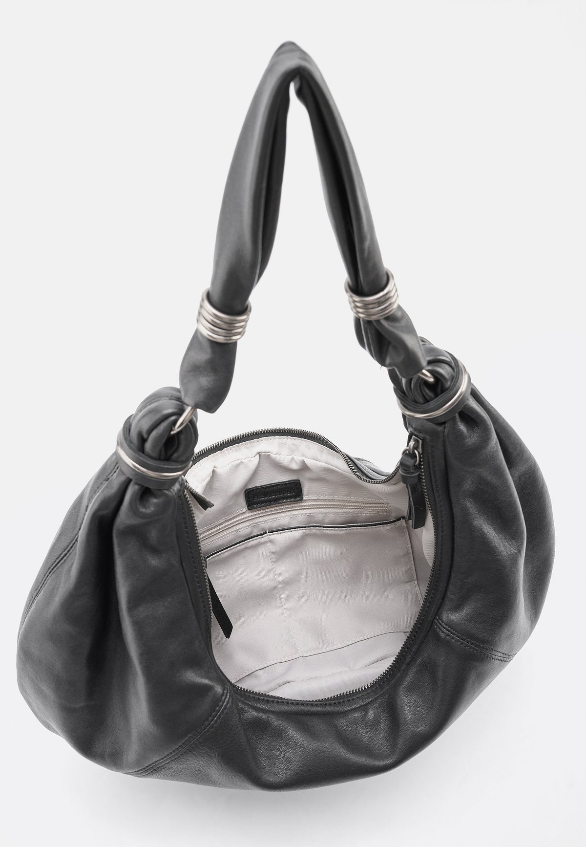 Schultertasche Big Hobo, schwarz, Vorderansicht mit offenem Innenfach