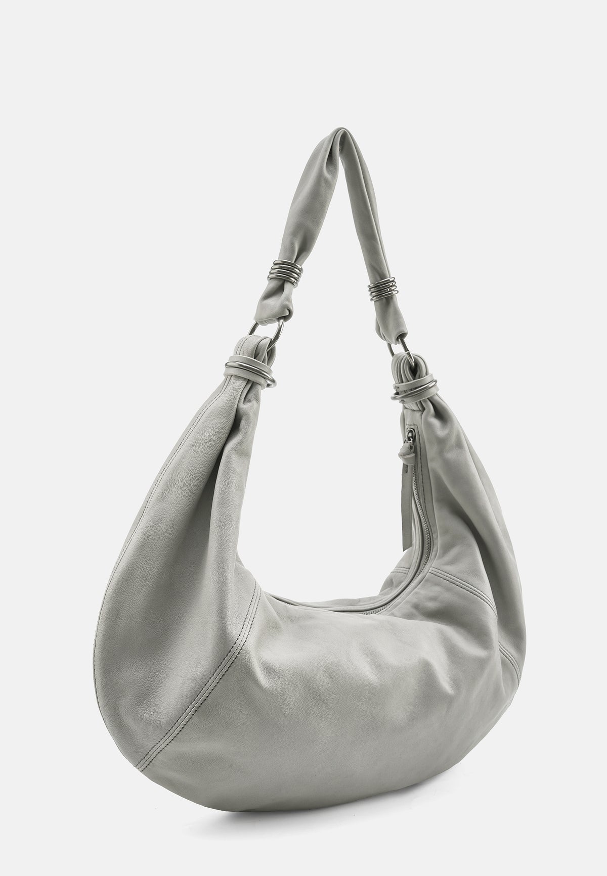 Schultertasche Big Hobo, grau, schräges Profil mit Volumen und Trägerösen