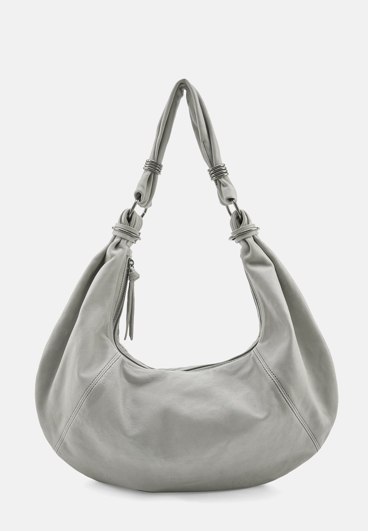 Schultertasche Big Hobo, grau, Vorderansicht mit geflochtenen Trägern