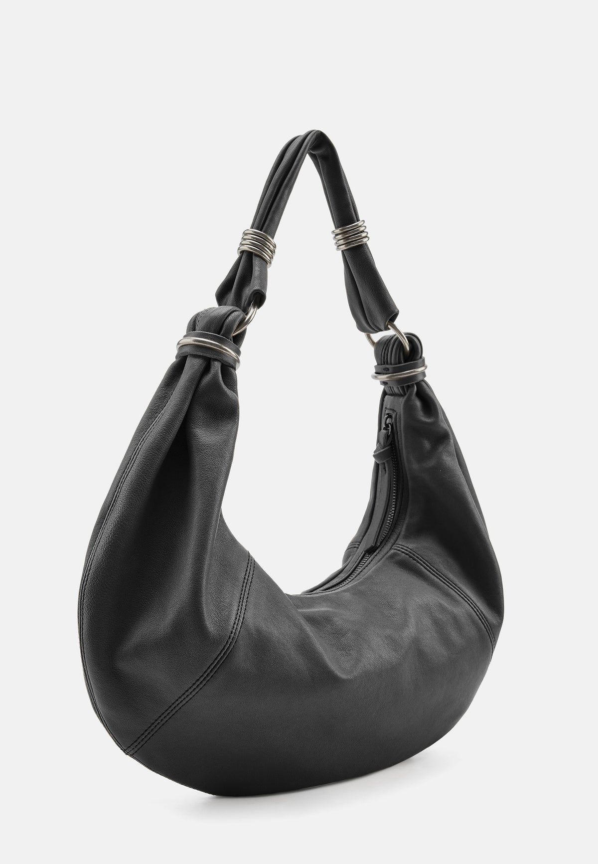 Schwarze Hobo-Tasche mit breiten Griffen und abgerundeter Schulterform