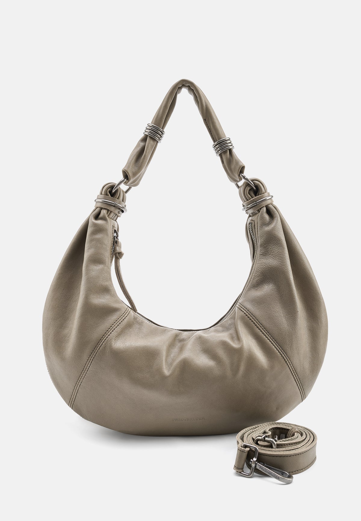 Matschiges Khaki Hobo-Tasche mit breiten Griffen, Ringdetails und kurzem Umhängegurt