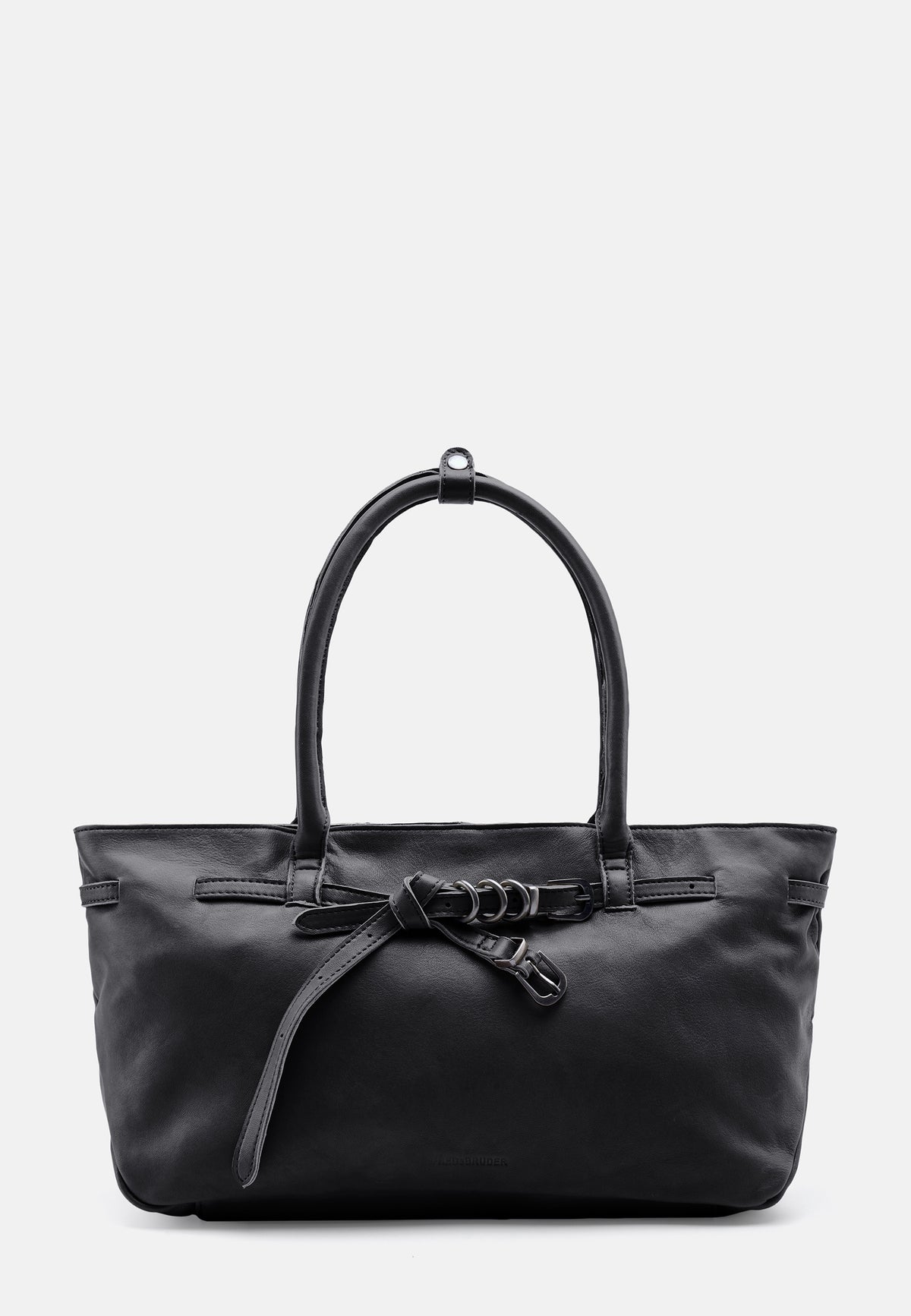 Schwarze Shopper-Tasche mit Tragegriffen und Riemen-Schleife vorne