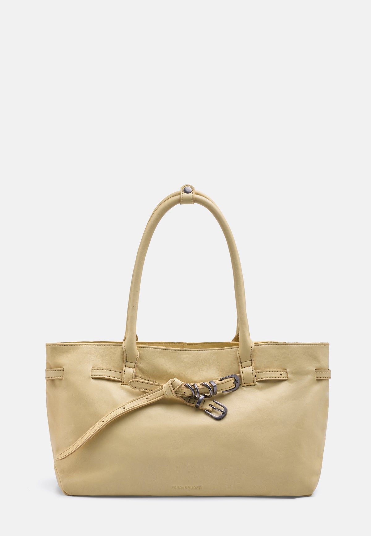 Buttergelbe Shopper-Tasche mit Tragegriffen und Riemen-Schleife vorne