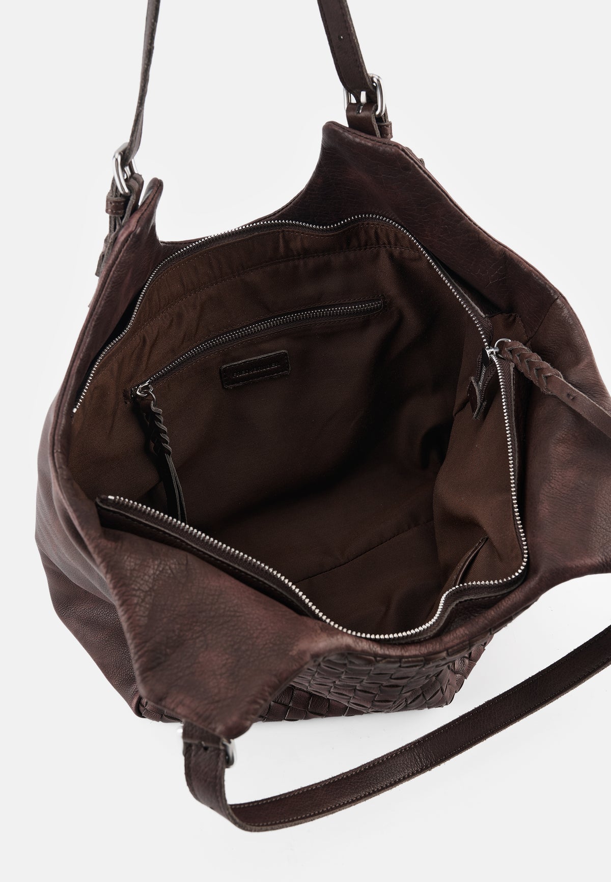 Shopper-Tasche in Dunkelbraun mit Innenfach und Reißverschluss oben