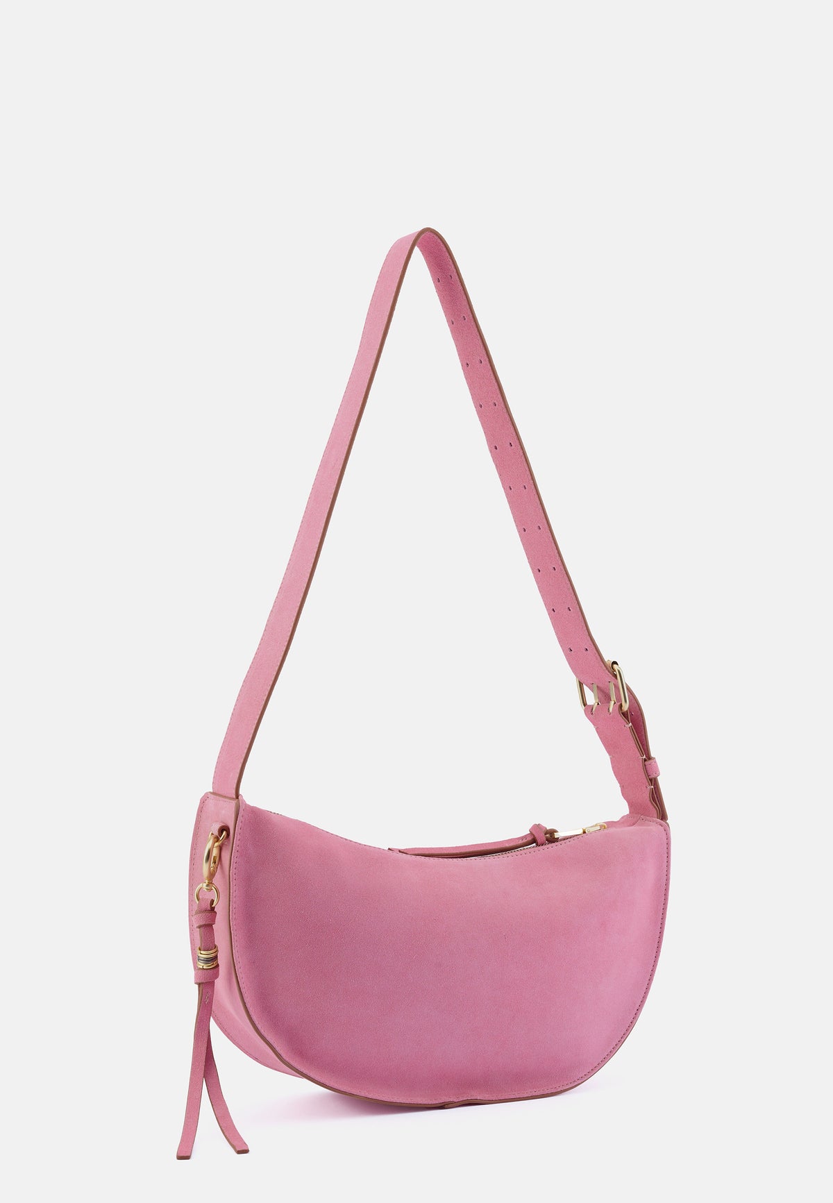 Rosa Midi-Schultertasche mit halbmondförmigem Fach und kurzem Umhängegurt