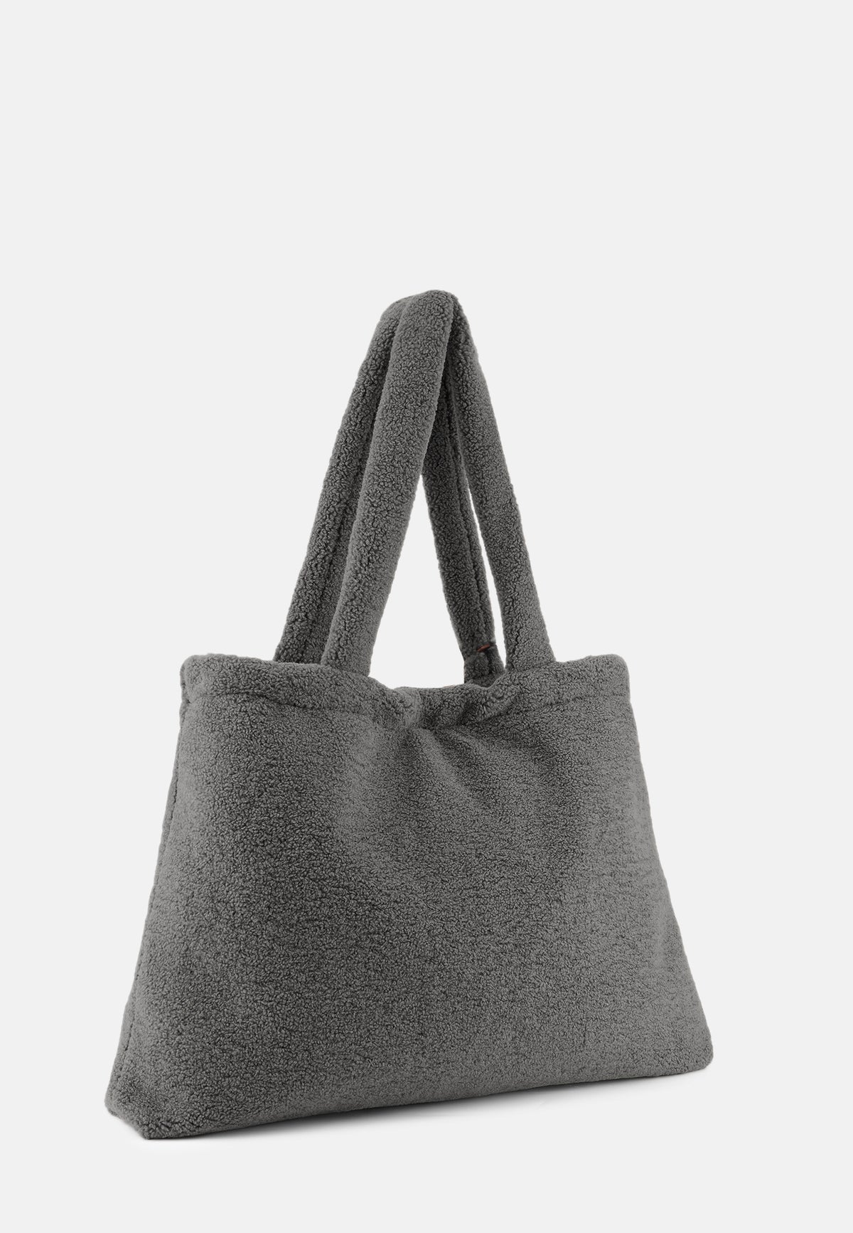 Grau melierter Plüsch-Shopper mit breiten Henkeln