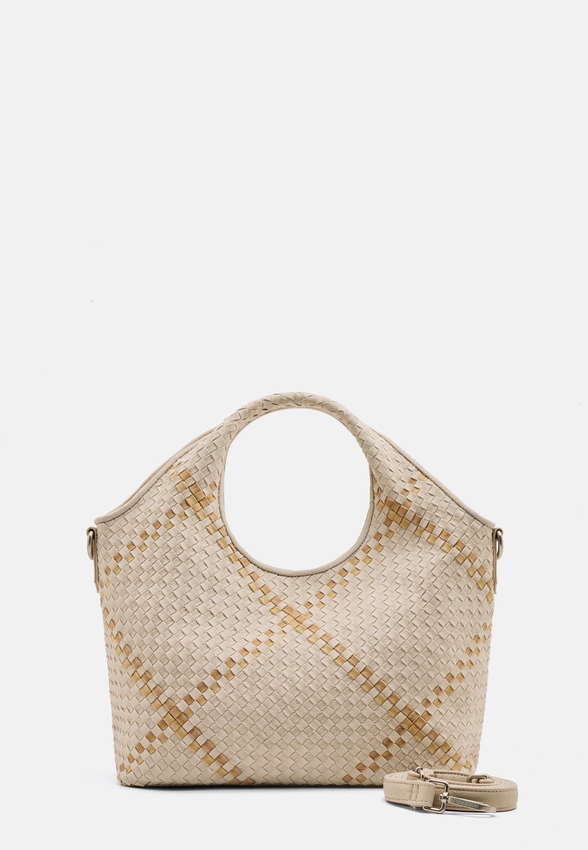 Beige Handtasche mit breiten Griffen und abnehmbarem Schultergurt