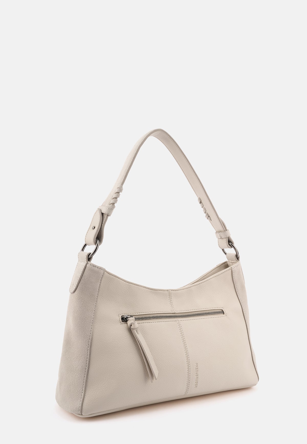Beige Schultertasche mit Tragegriffen, Reißverschlussfach und abnehmbarem Schulterriemen
