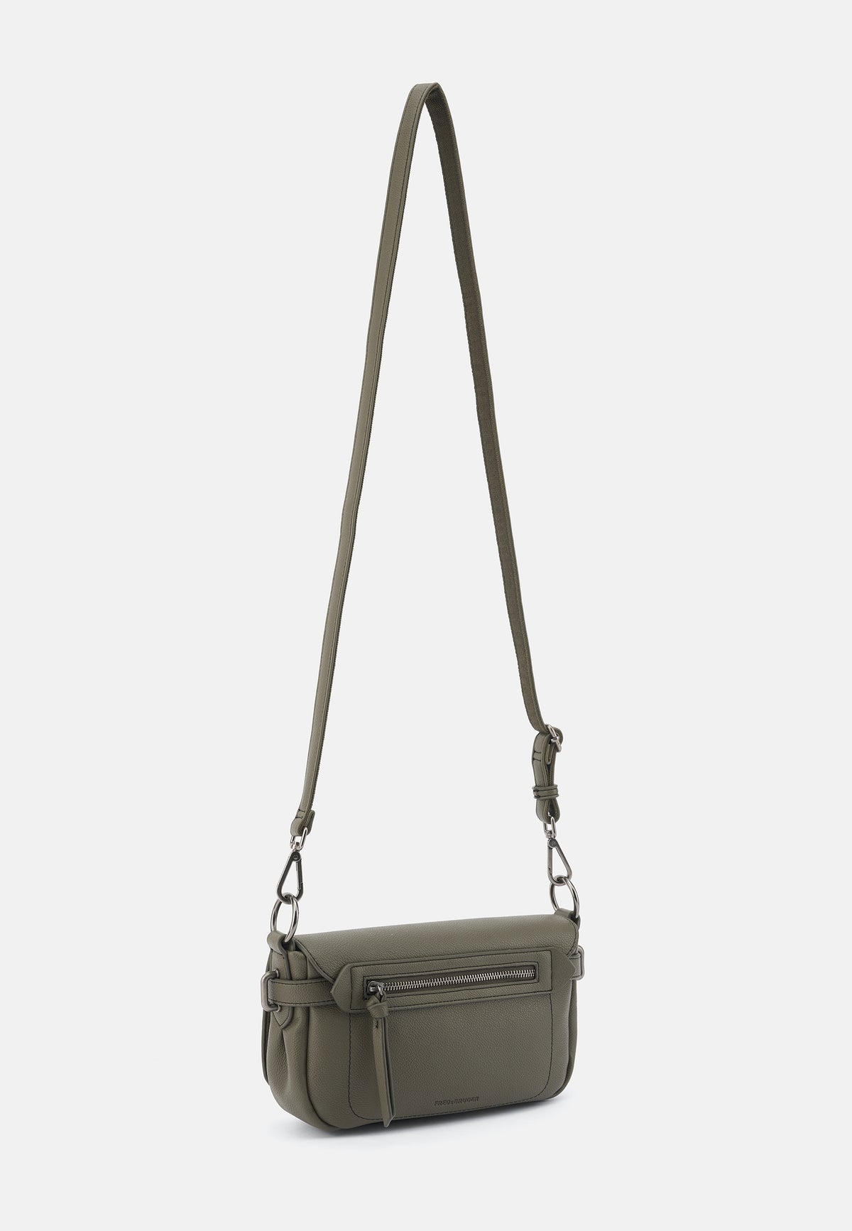 Umhängetasche mit Klappdeckel, khaki-grün, verstellbarer Riemen mit Metallkarabinern