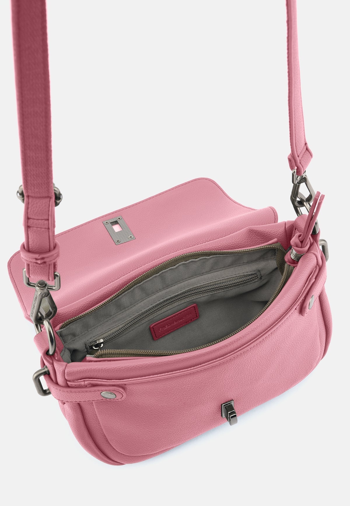 Rosa Crossbody-Tasche mit Klappe, Reißverschlussfach und Innenfach