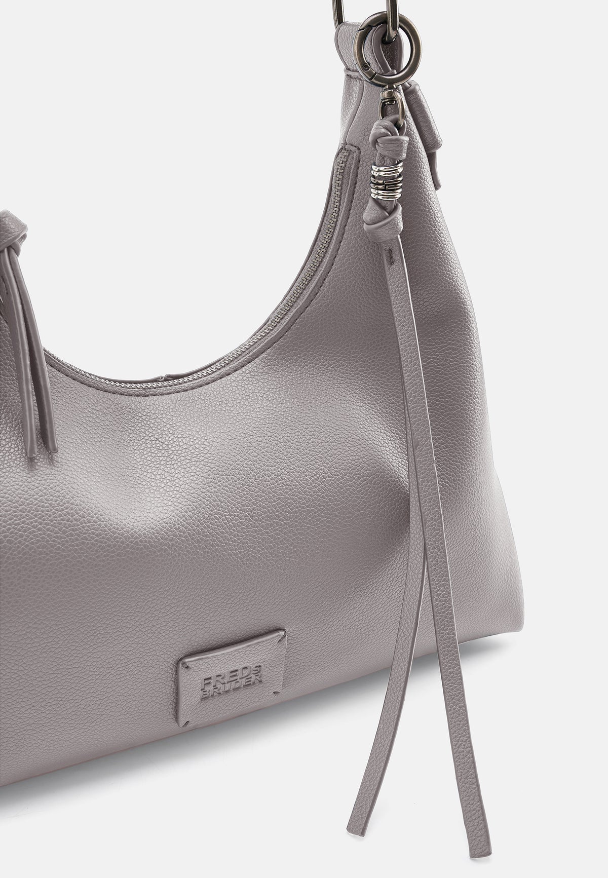 Hobo-Handtasche warmes Grau mit Metallring und Kordelzug oben