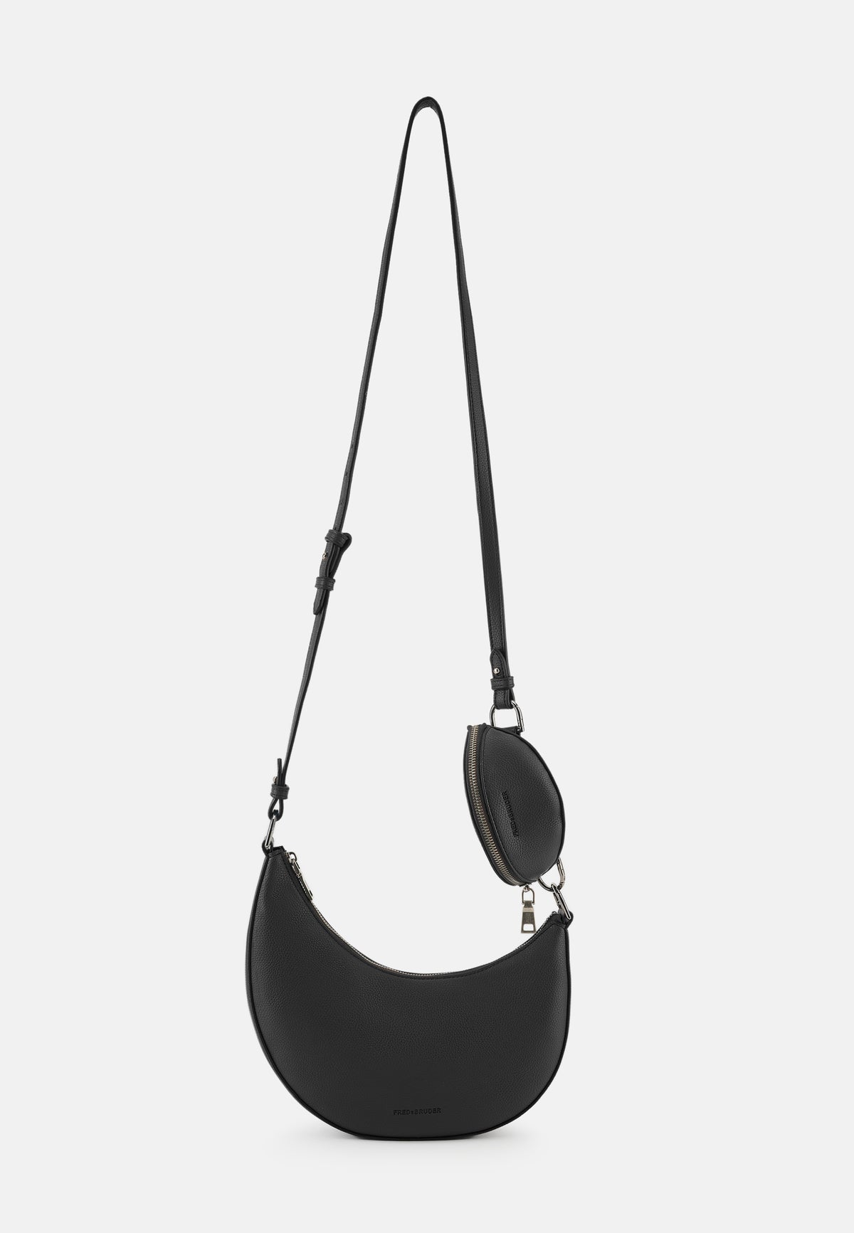 Schwarze Crossbody-Tasche mit gebogener Form, Magnetverschluss und verstellbarem Schulterriemen