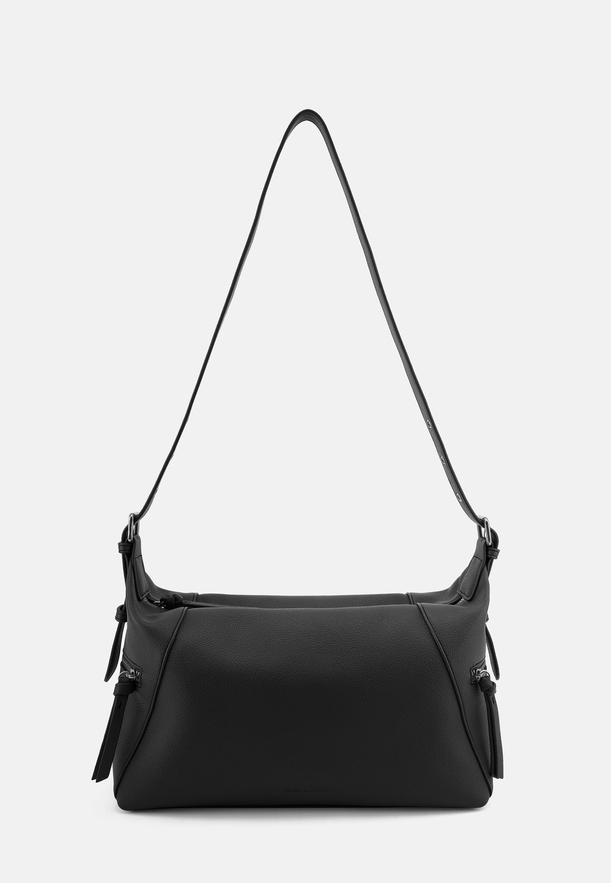 Schultertasche aus Lederimitat in Schwarz mit abnehmbaren Quasten und Reißverschlussfach