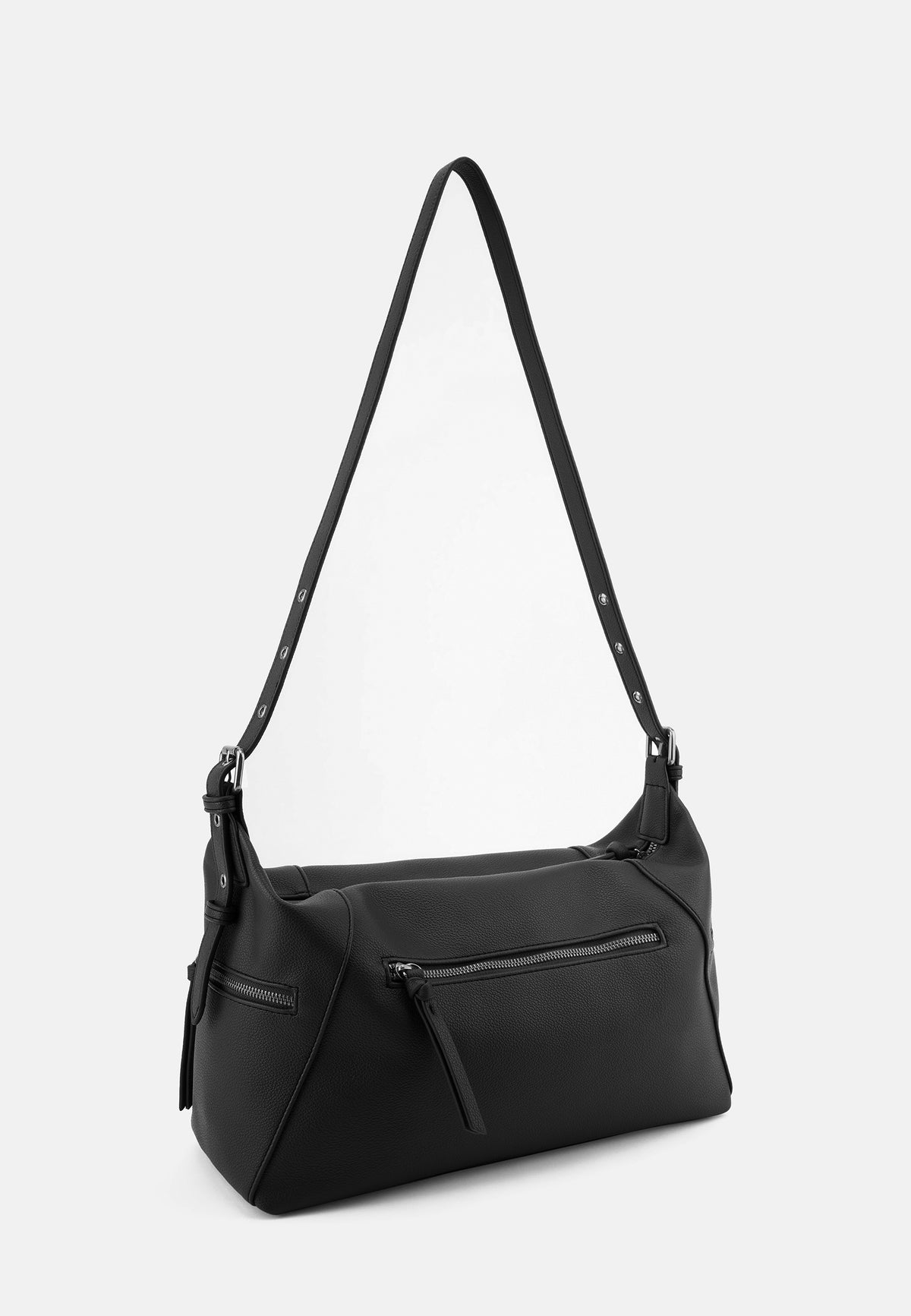 Schultertasche aus Lederimitat in Schwarz mit Trägern und Fronttasche mit Reißverschluss