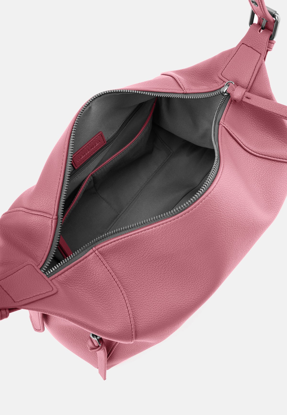 Schultertasche aus Lederimitat in Rosa, Innenfutter sichtbar mit Reißverschlussöffnung