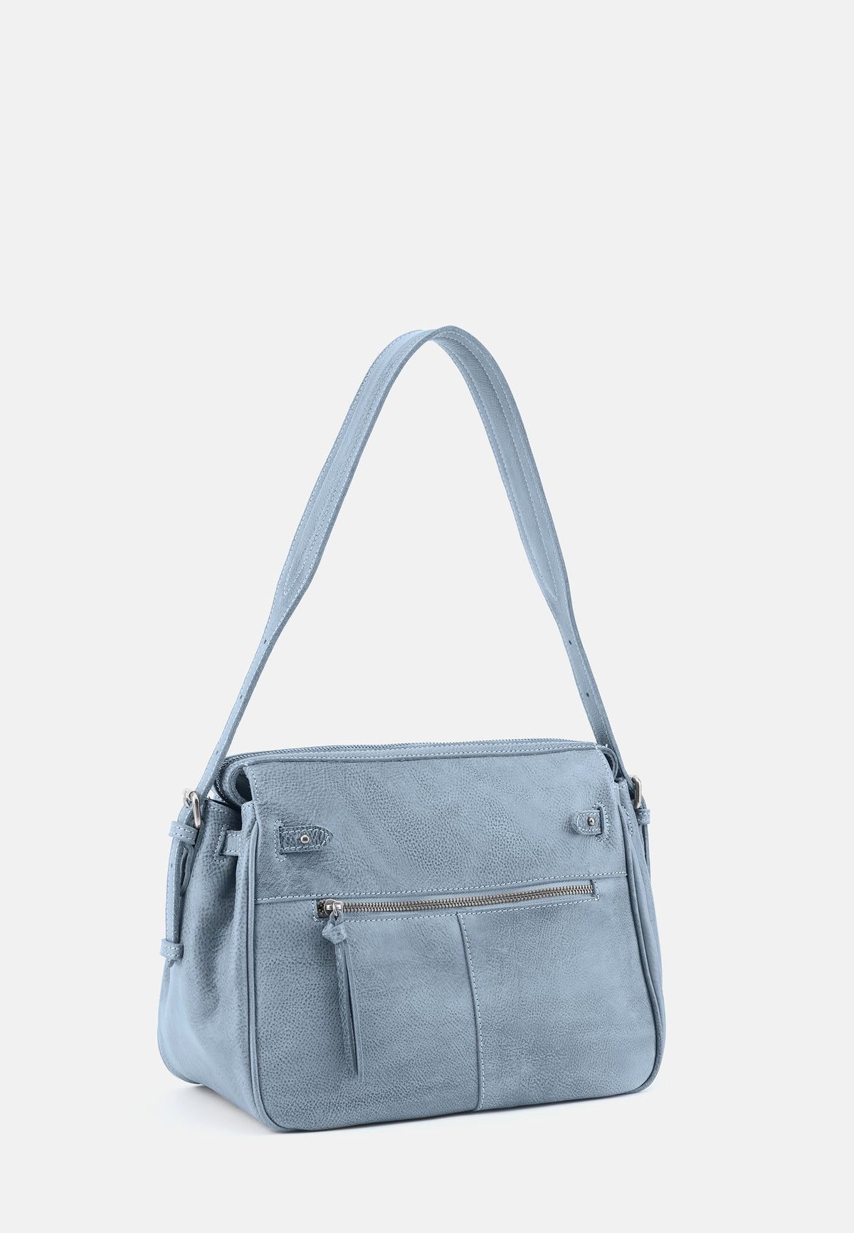 Schultertasche in Cool Blue, strukturierte Oberfläche mit Reißverschlussfach und Trageriemen