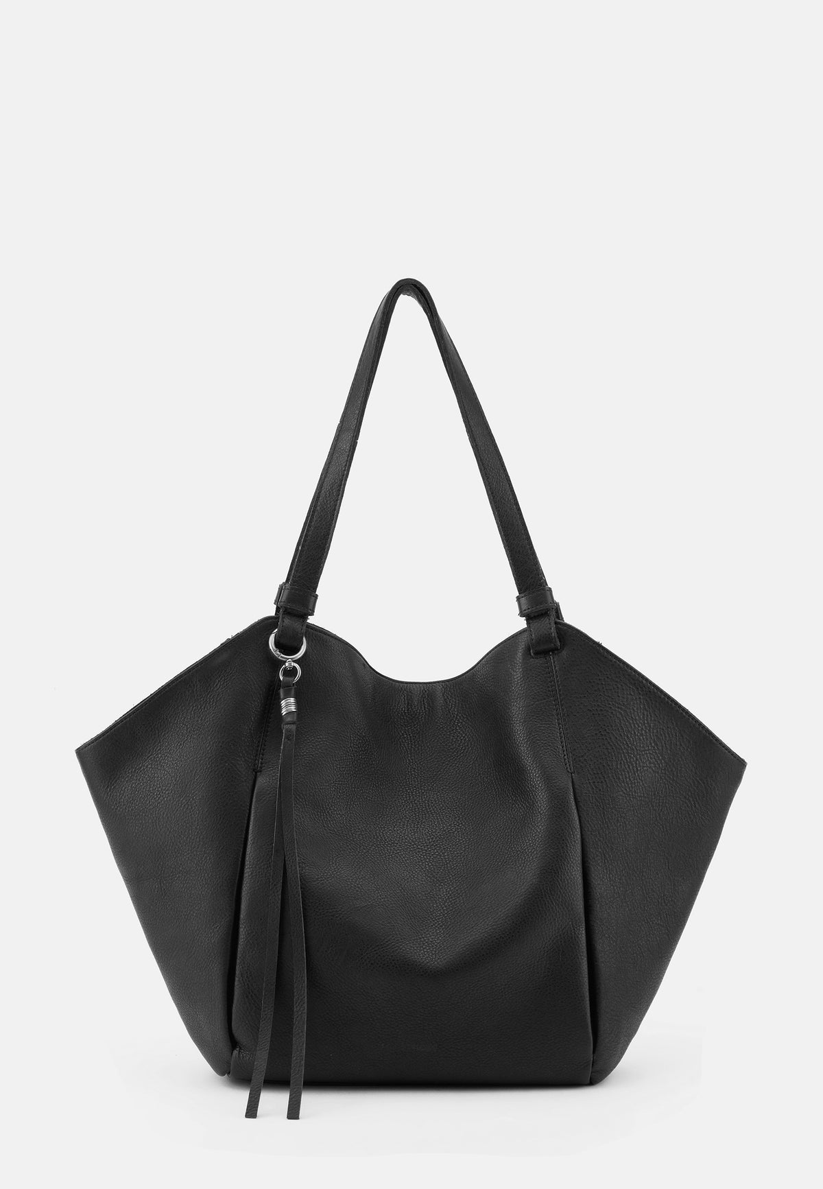Schwarzer Tulpen-Shopper mit Schultergurten und Quasten