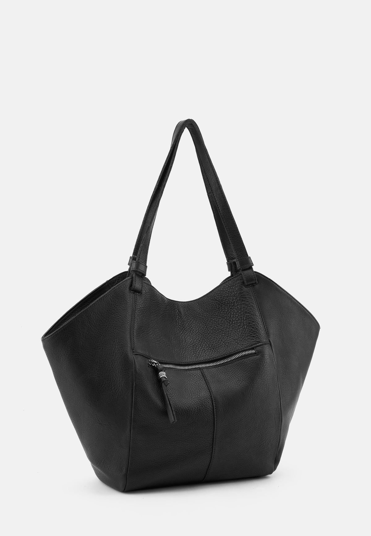 Schwarzer Tulpen-Shopper mit Reißverschluss-Zierfach und Schultergurten