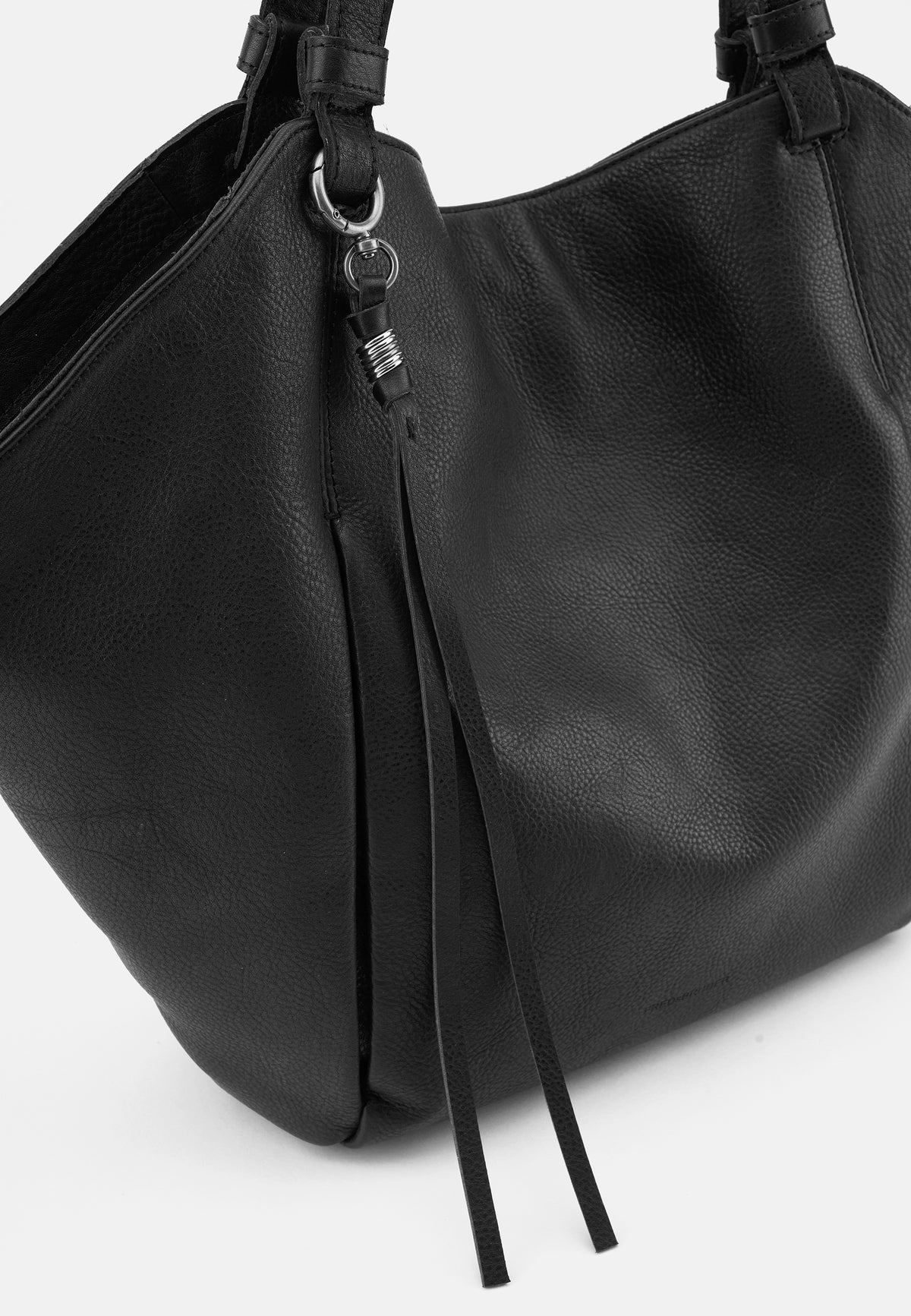 Schwarzer Tulpen-Shopper mit Quaste, Karabiner und Ösendetail