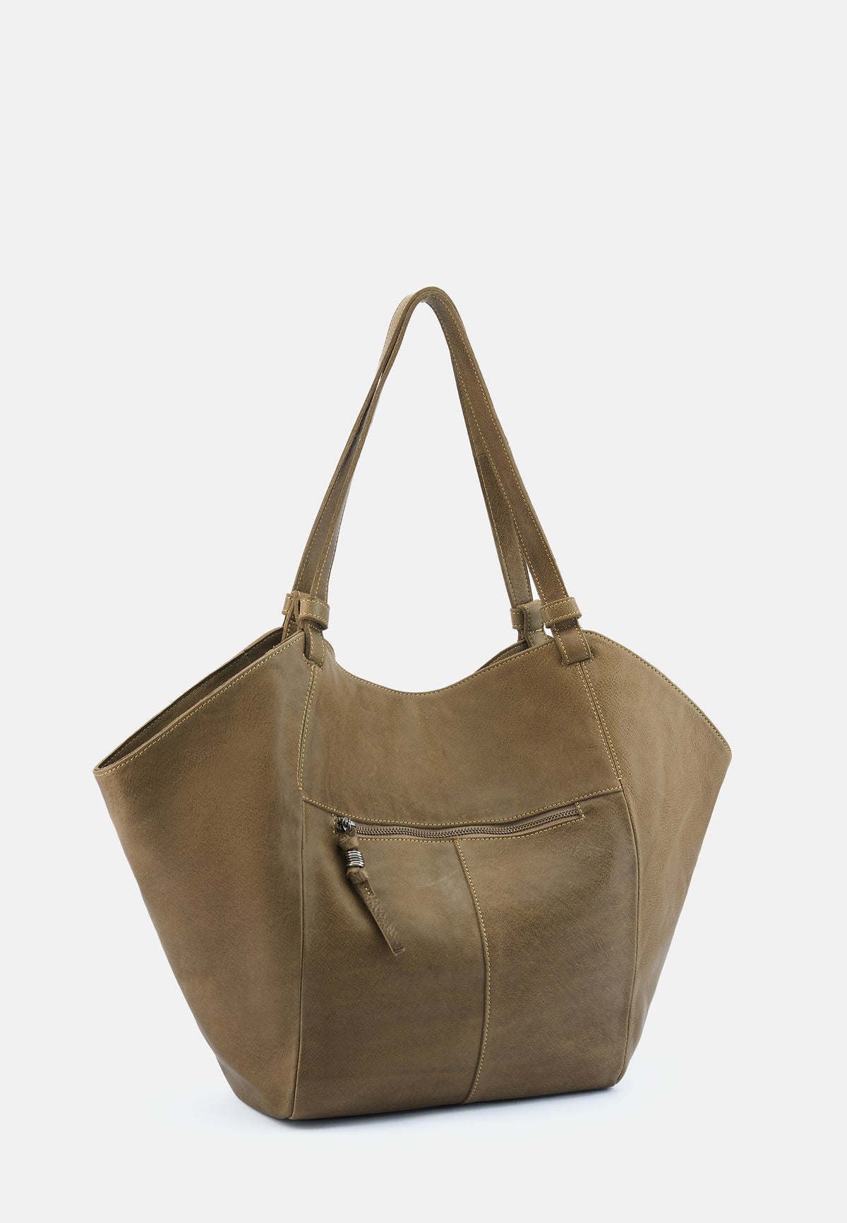 Beiger Tulpen-Shopper mit Reißverschluss-Zierfach und Schultergurten