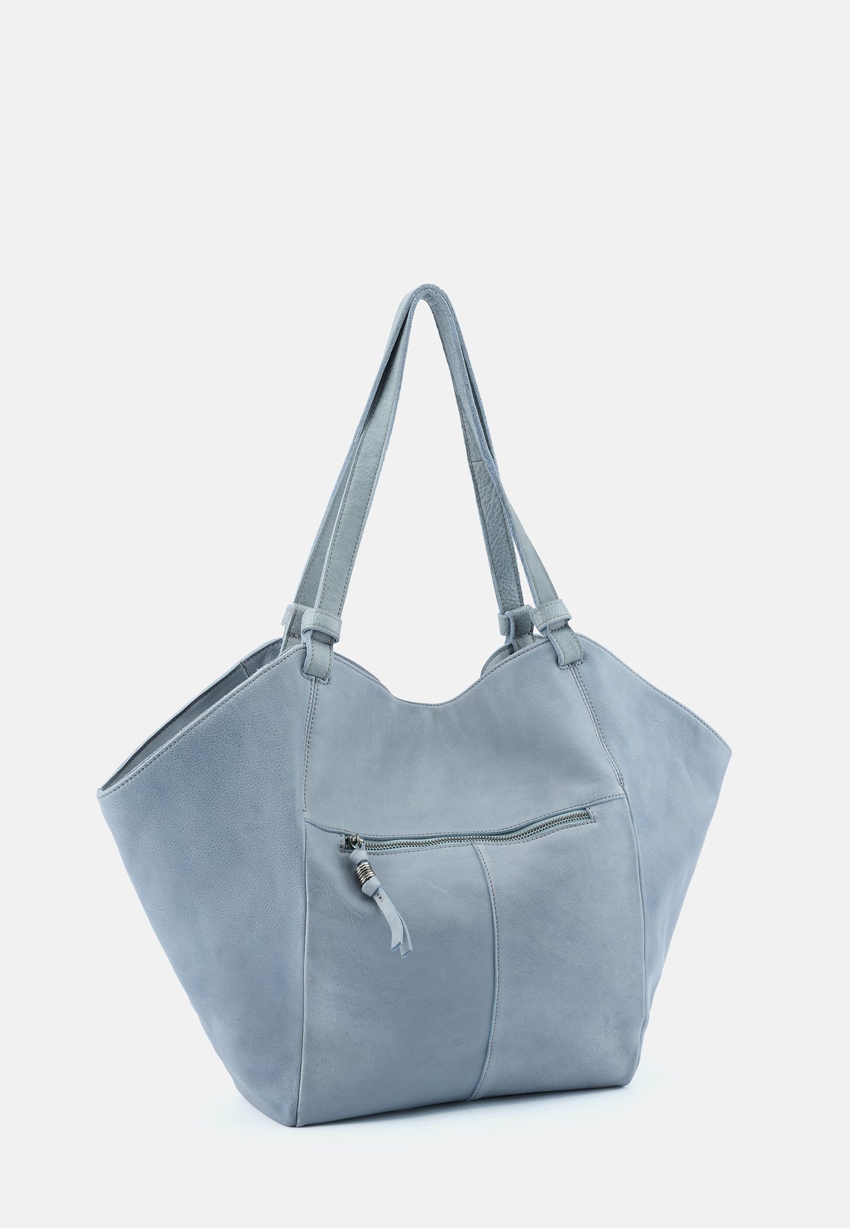 Blauer Tulpen-Shopper mit Reißverschluss-Zierfach und Schultergurten